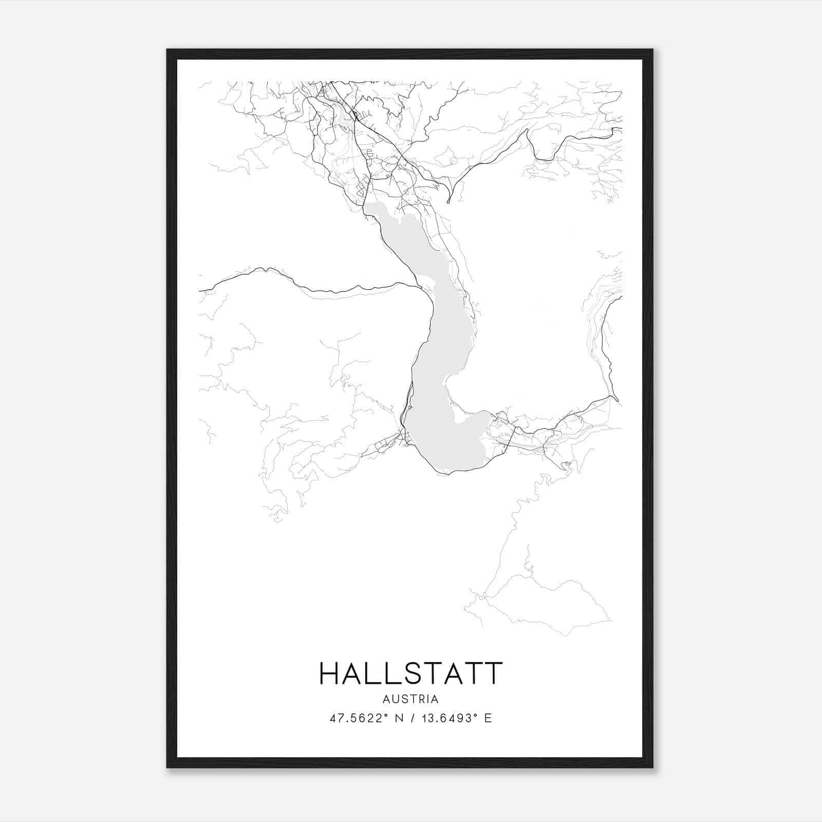 Hallstatt Austria Map Poster, Hallstatt City Road Wall Art Print