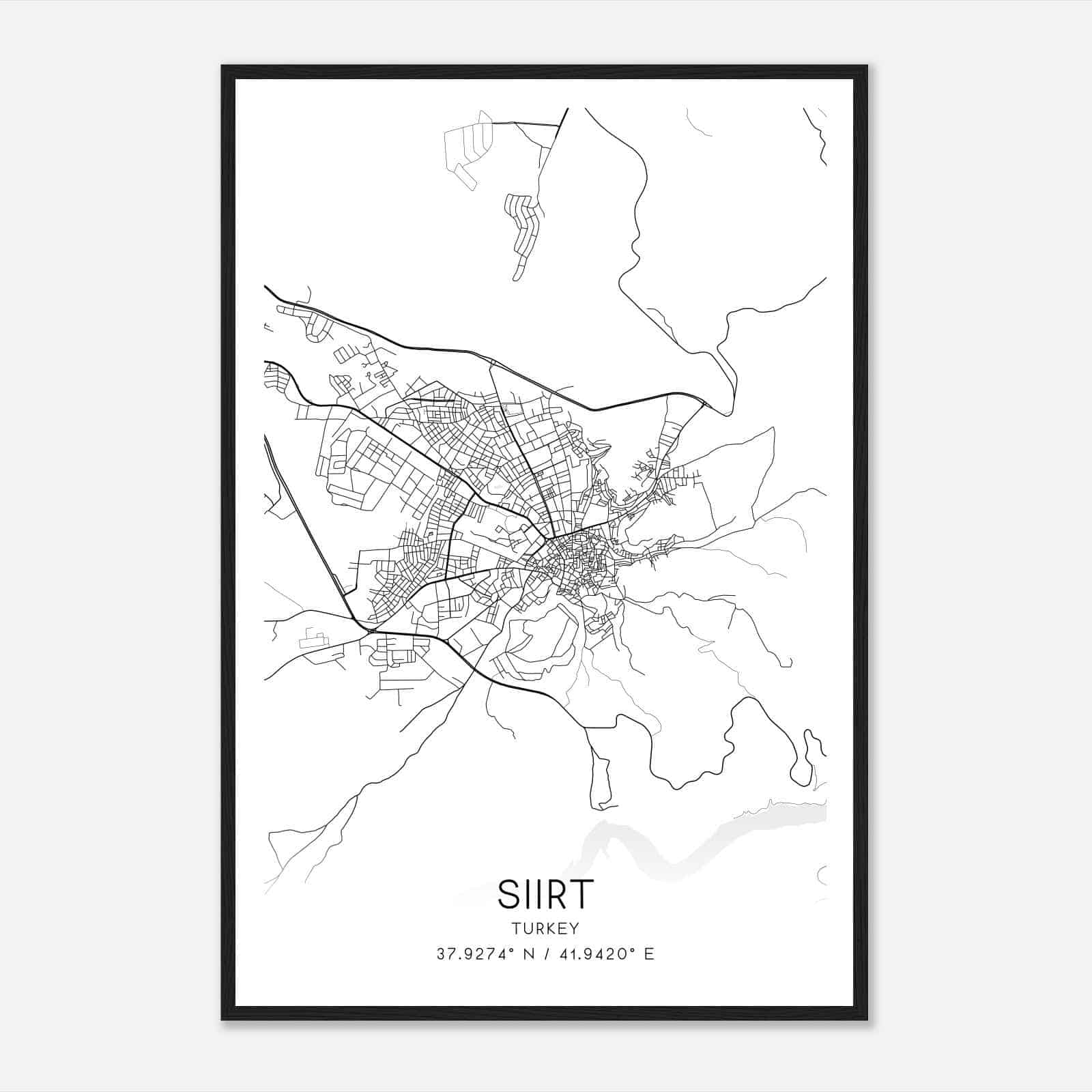 Siirt Turkey Map Poster, Siirt City Road Wall Art Print