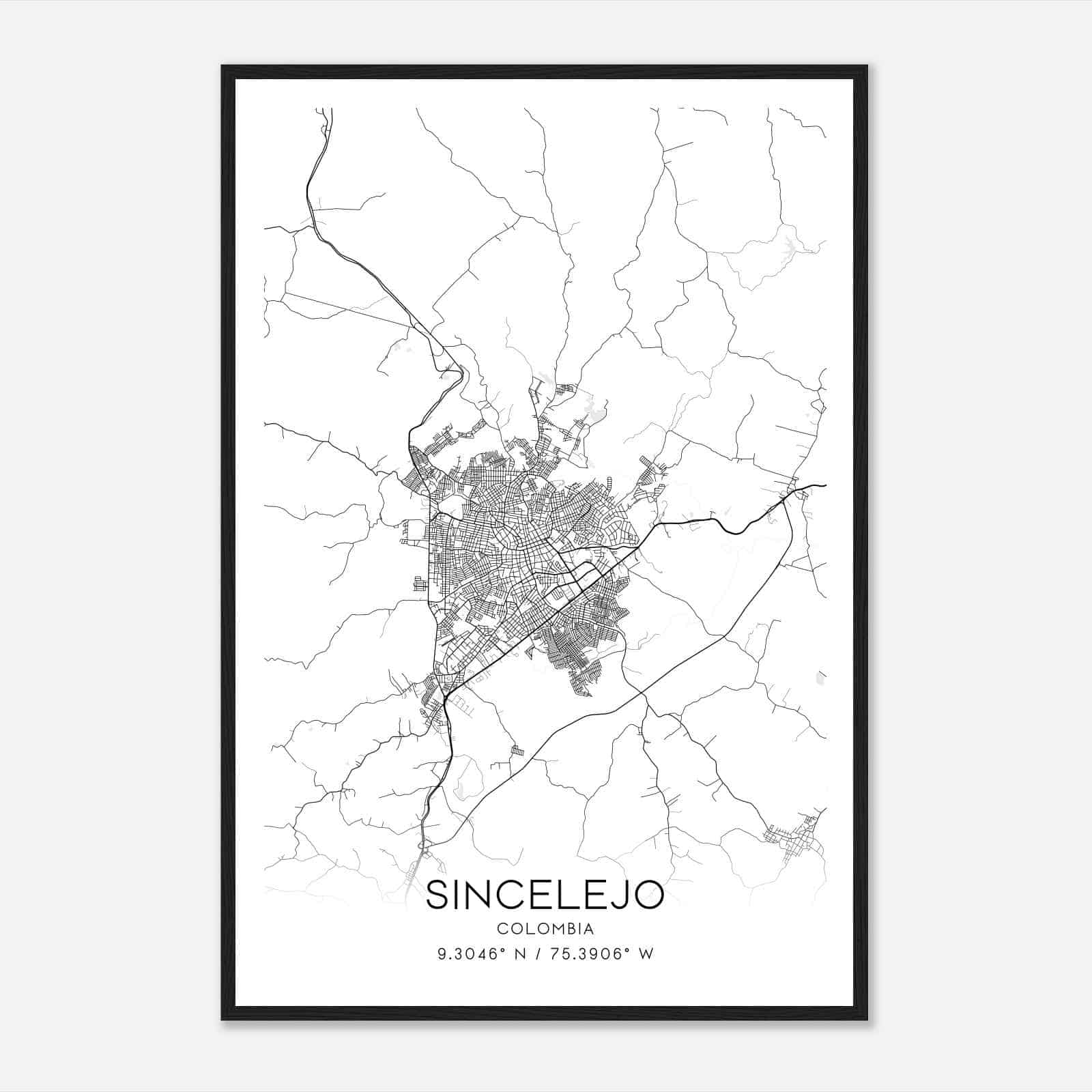 Sincelejo Colombia Map Poster, Sincelejo City Road Wall Art Print