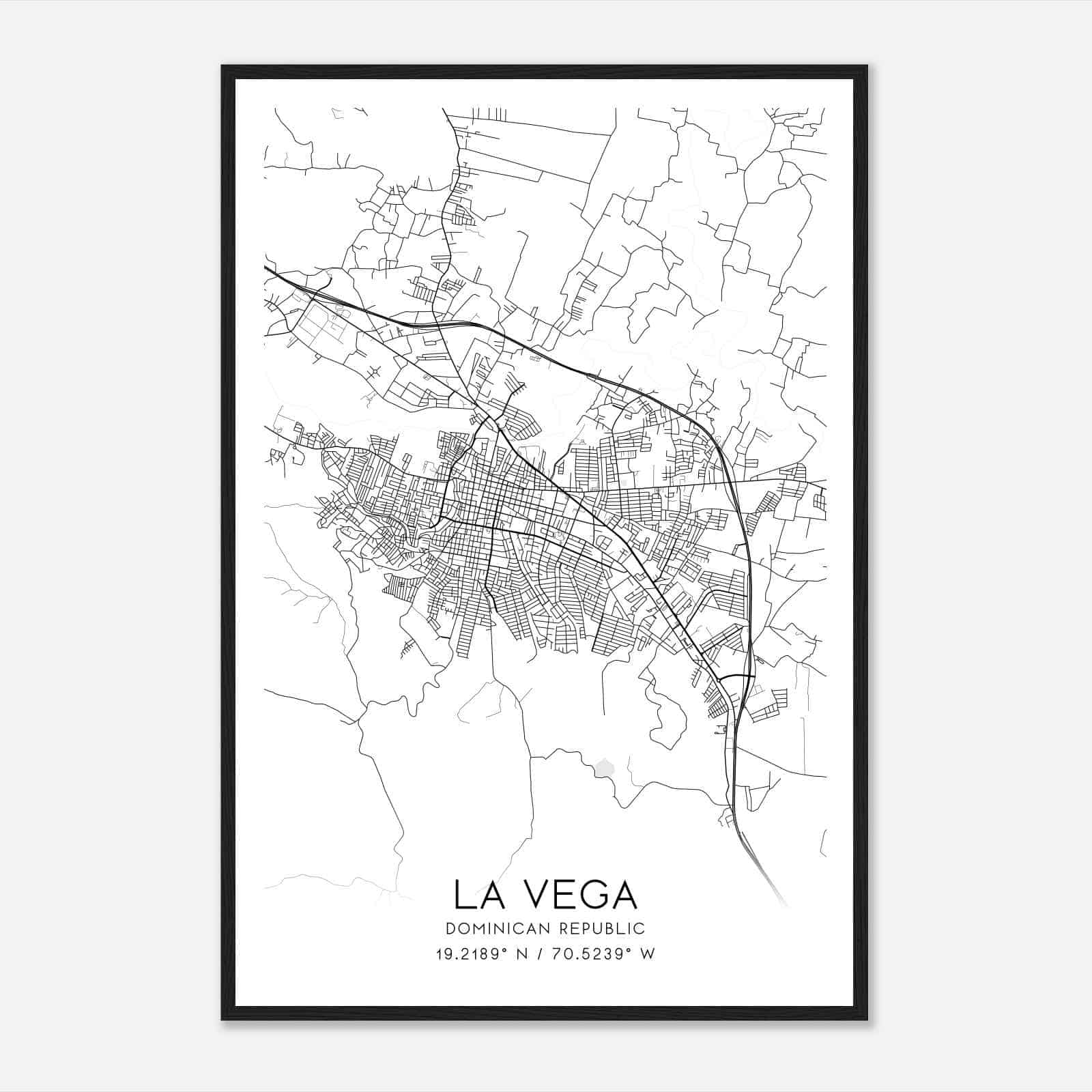 La Vega Dominican Republic Map Poster, La Vega City Road Wall Art Print