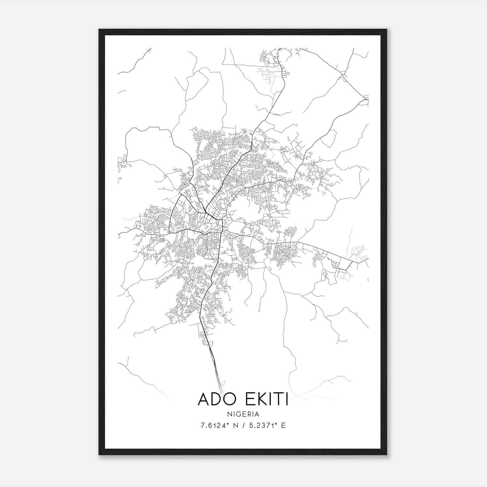 Ado Ekiti Nigeria Map Poster, Ado Ekiti City Road Wall Art Print