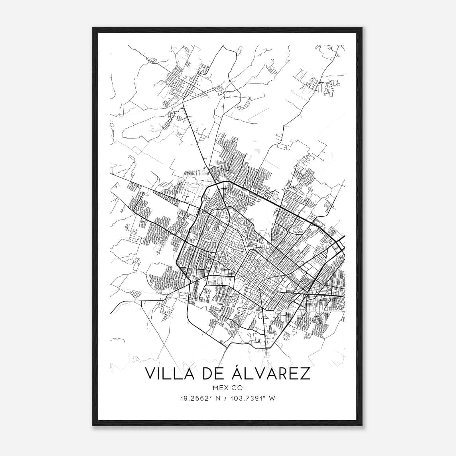 Villa de Alvarez Mexico Map Poster, Villa de Alvarez City Road Wall Art Print