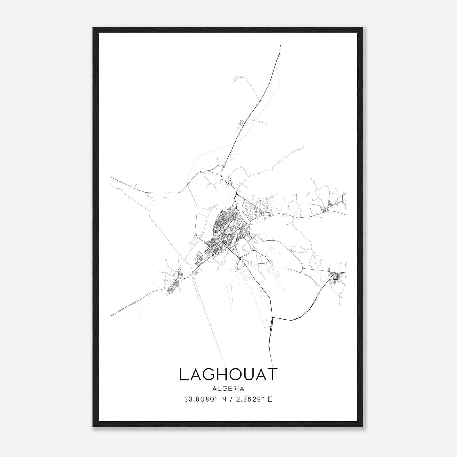 Laghouat Algeria Map Poster, Laghouat City Road Wall Art Print