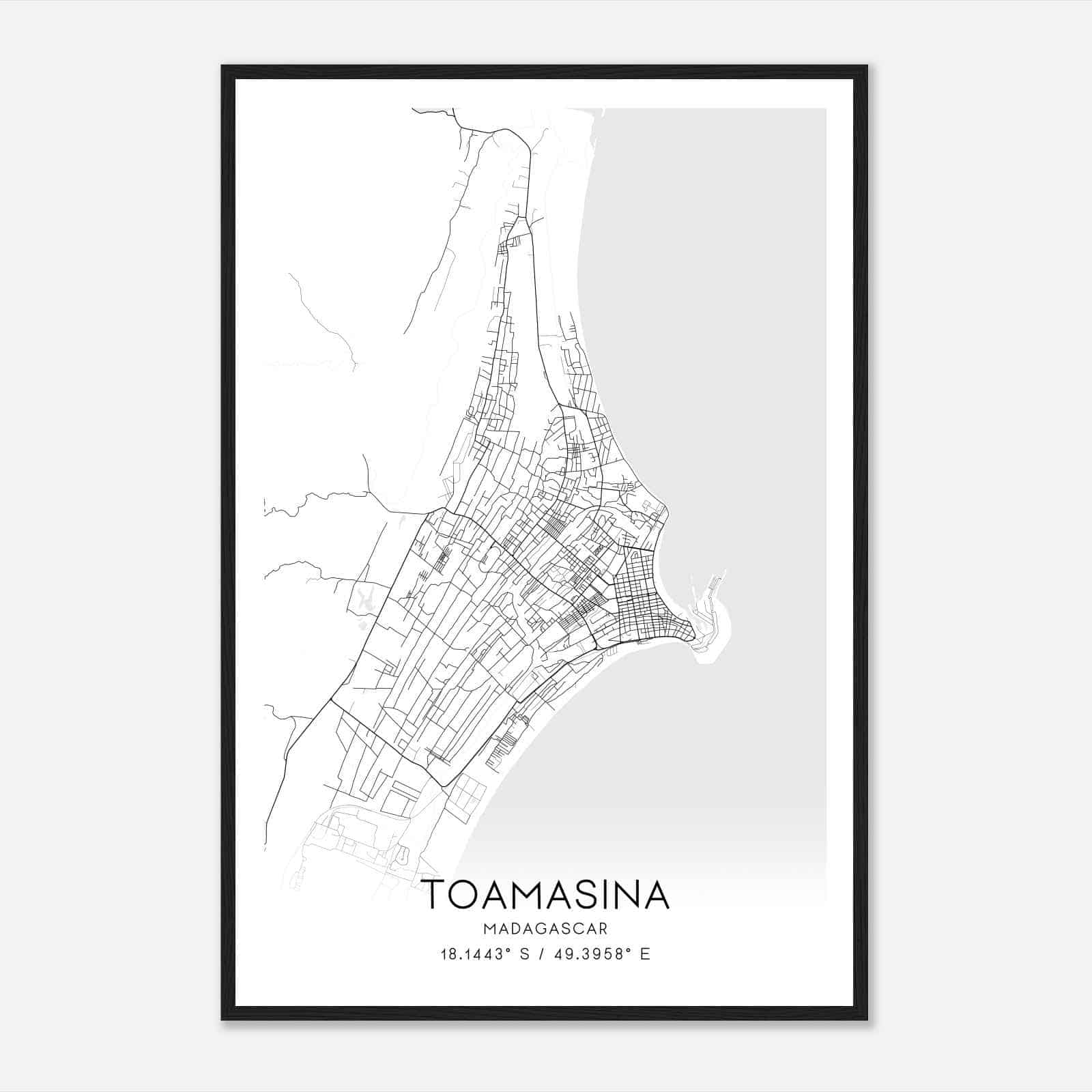 Toamasina Madagascar Map Poster, Toamasina City Road Wall Art Print