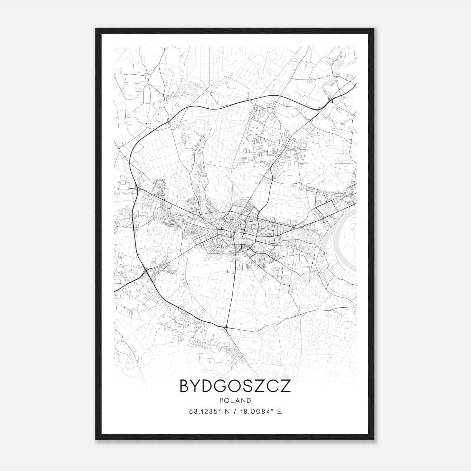 Bydgoszcz Poland Map Poster, Bydgoszcz City Road Wall Art Print