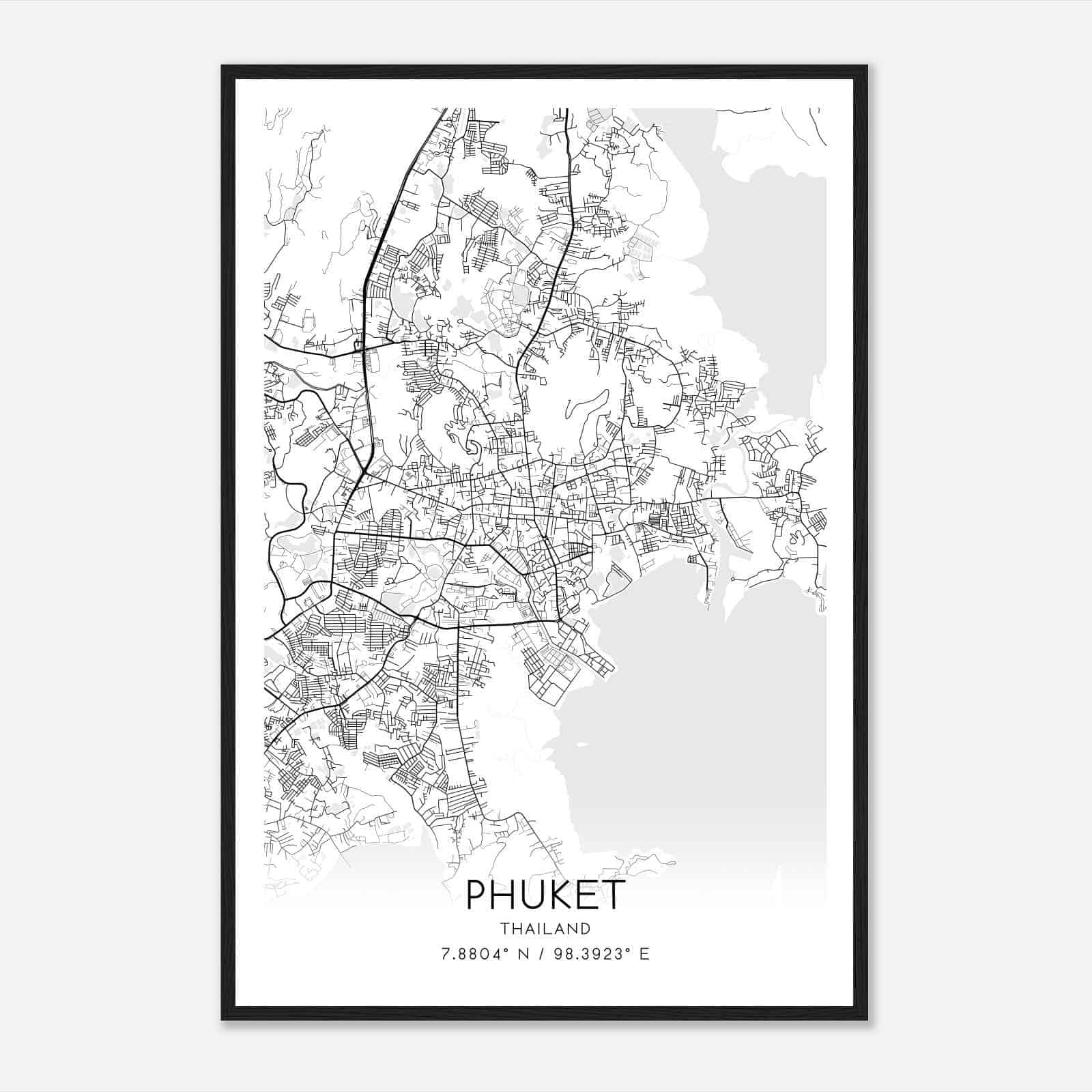 Phuket Thailand Map Poster, Phuket City Road Wall Art Print