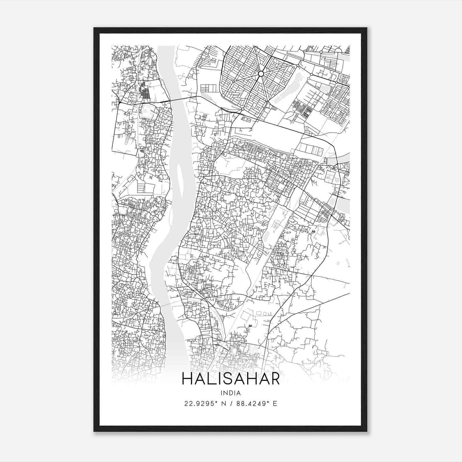 Halisahar India Map Poster, Halisahar City Road Wall Art Print