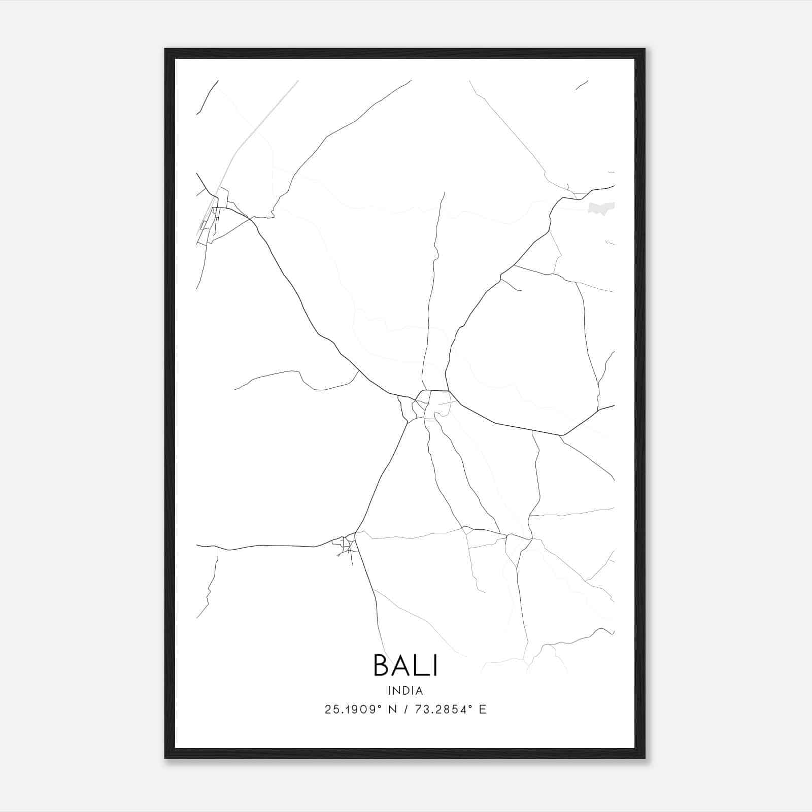 Bali India Map Poster, Bali City Road Wall Art Print
