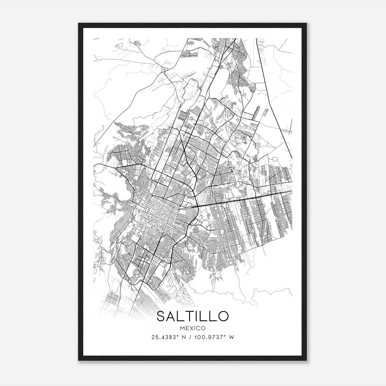 Saltillo Mexico Map Poster, Saltillo City Road Wall Art Print Custom