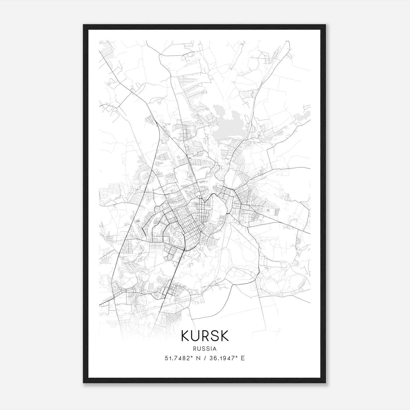 Kursk Russia Map Poster, Kursk City Road Wall Art Print