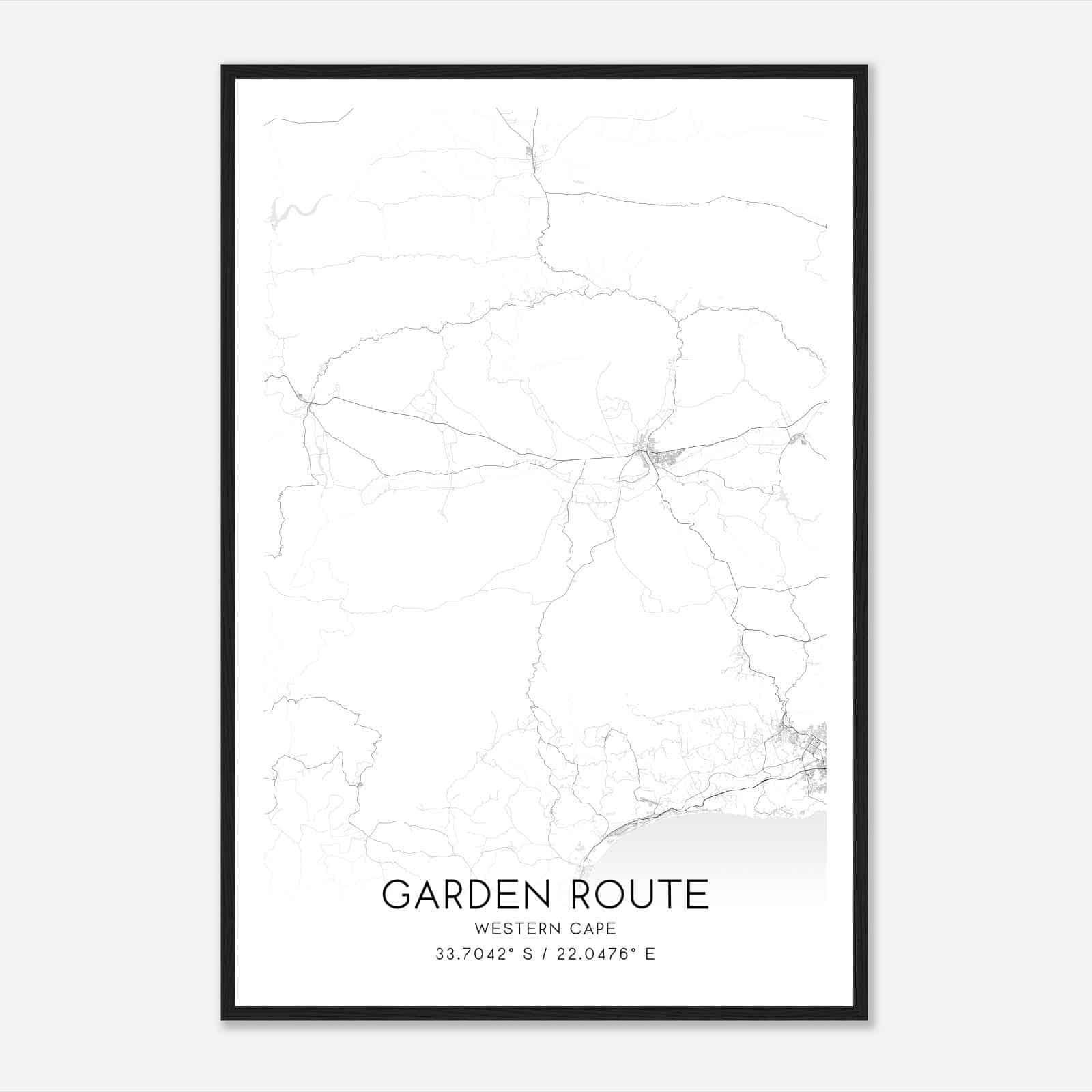 Garden Route Western Cape Map Poster, Garden Route City Road Wall Art Print