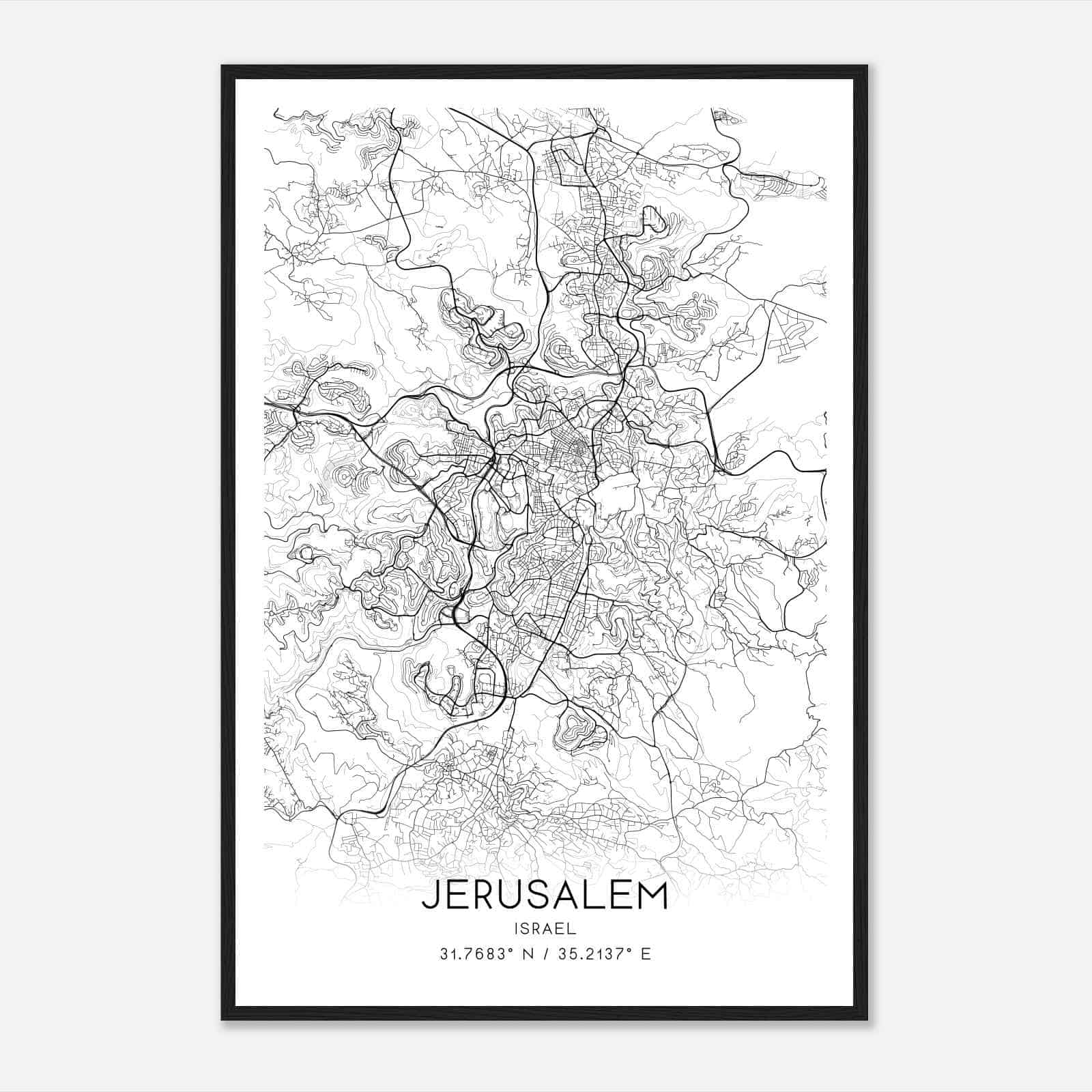 Jerusalem Israel Map Poster, Jerusalem City Road Wall Art Print