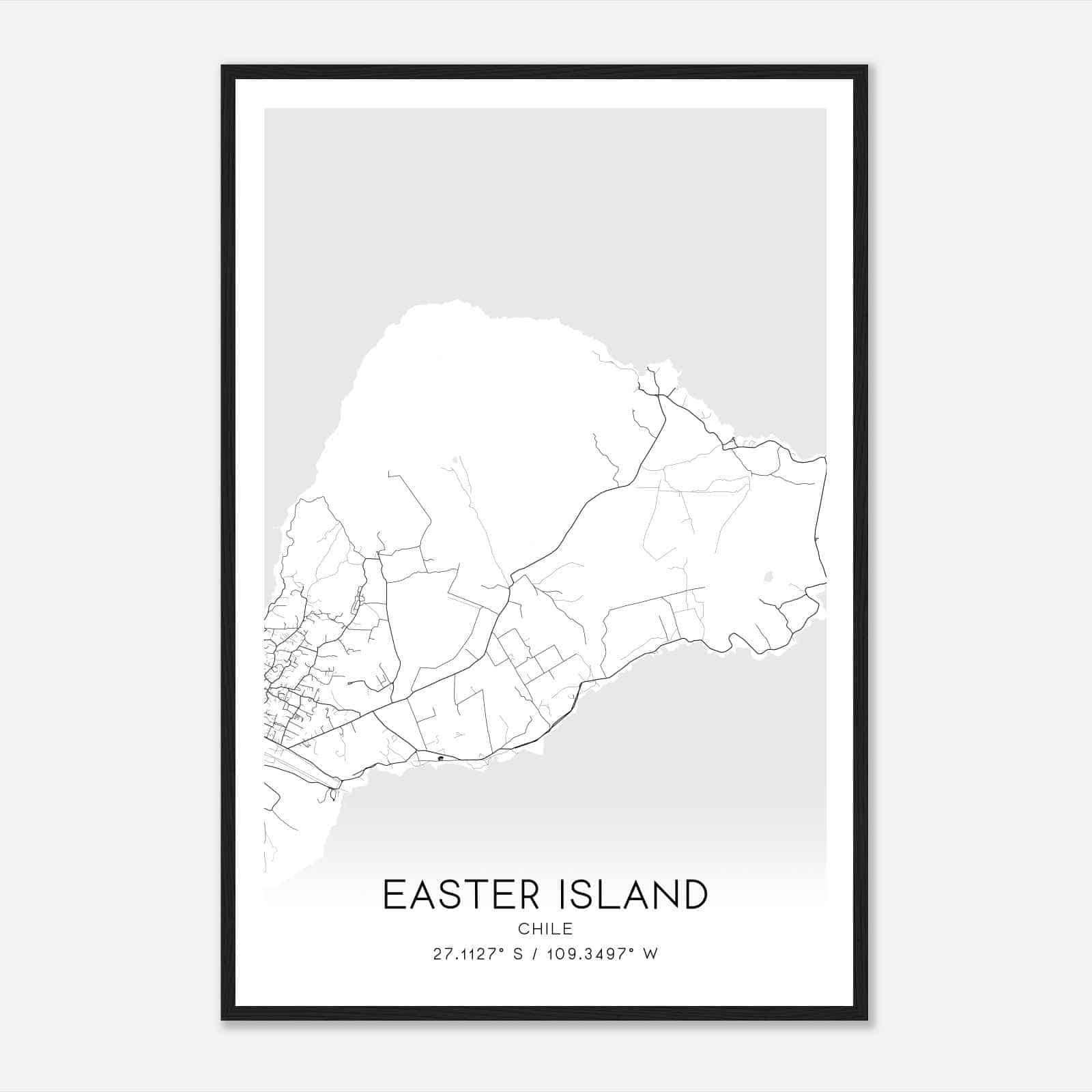 Easter Island Chile Map Poster, Easter Island City Road Wall Art Print