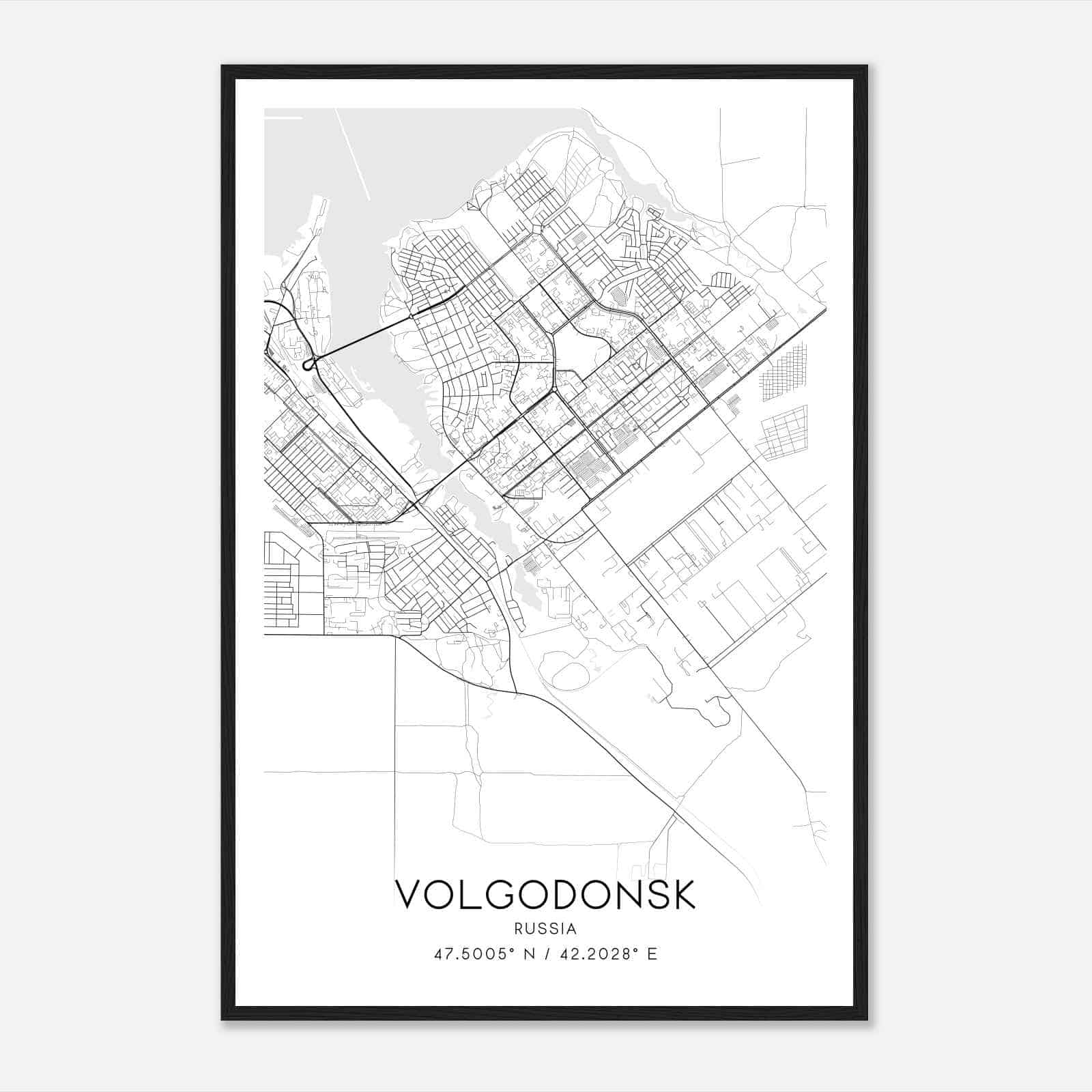 Volgodonsk Russia Map Poster, Volgodonsk City Road Wall Art Print