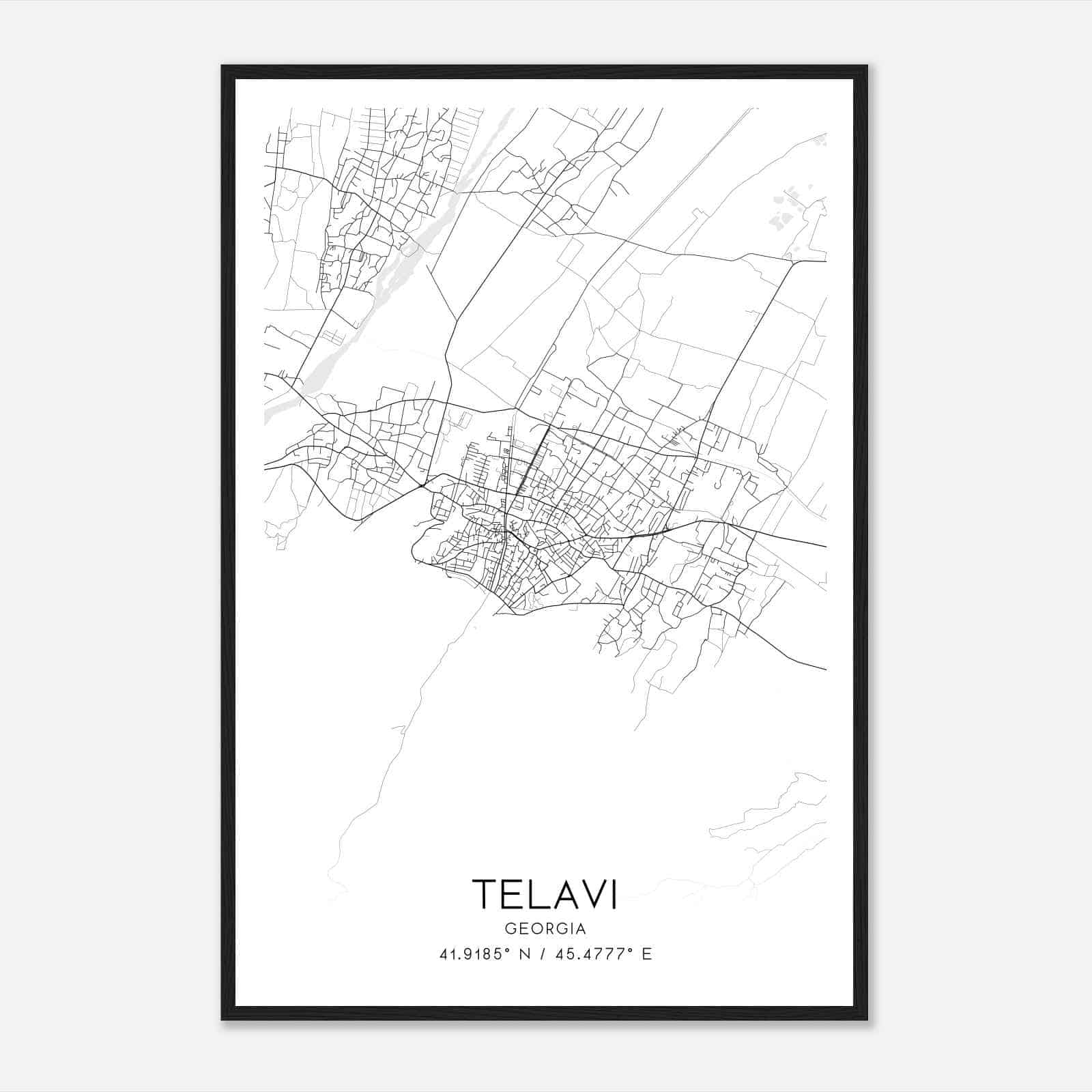 Telavi Georgia Map Poster, Telavi City Road Wall Art Print