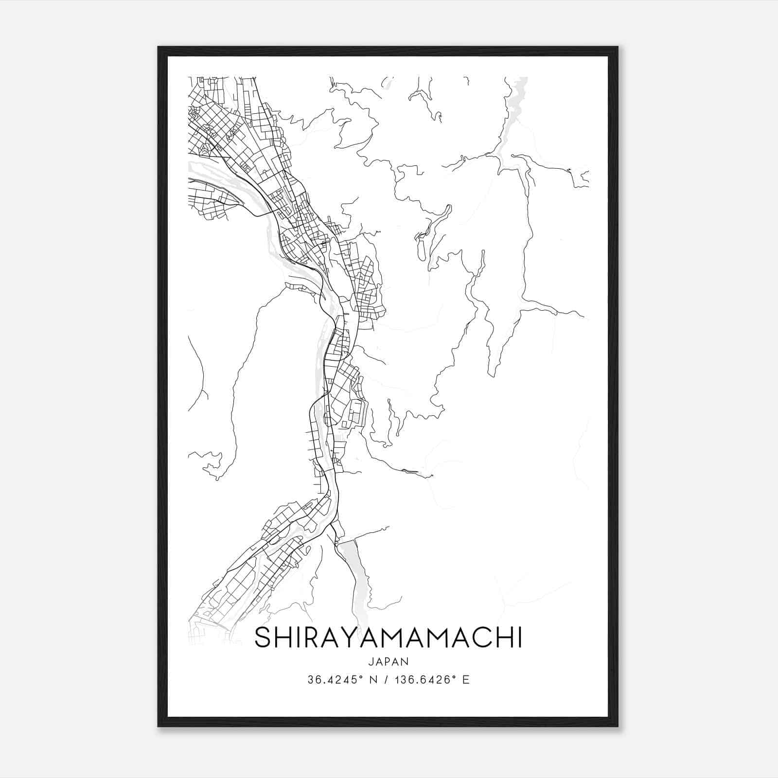 Shirayamamachi Japan Map Poster, Shirayamamachi City Road Wall Art Print