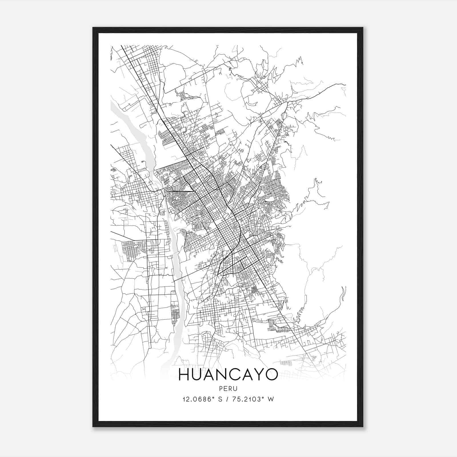 Huancayo Peru Map Poster, Huancayo City Road Wall Art Print