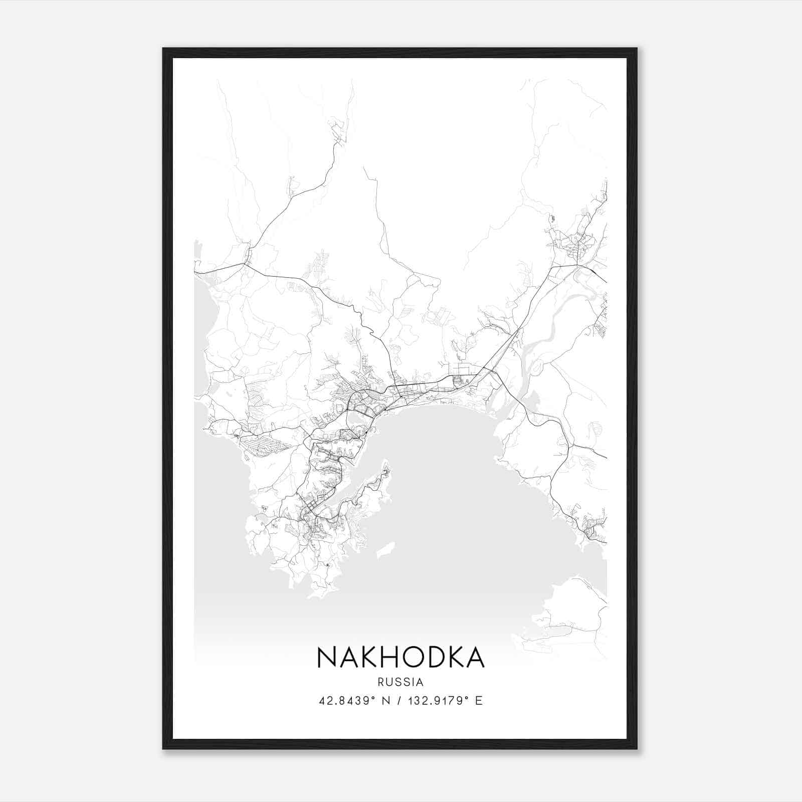 Nakhodka Russia Map Poster, Nakhodka City Road Wall Art Print