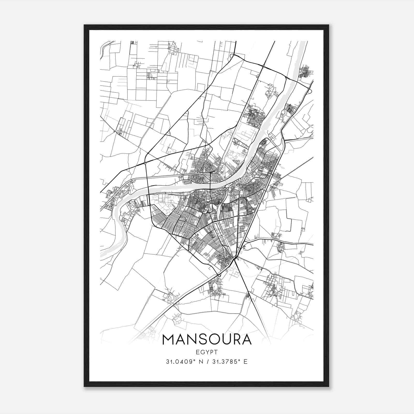 Mansoura Egypt Map Poster, Mansoura City Road Wall Art Print
