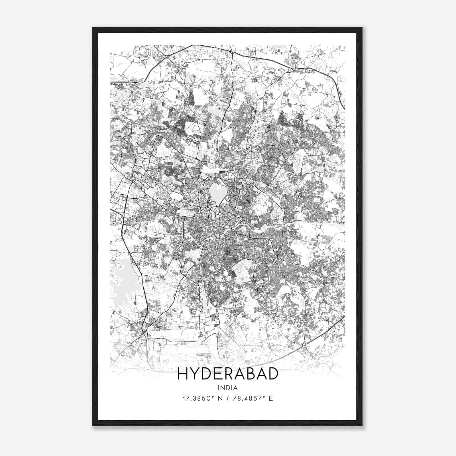 Hyderabad India Map Poster, Hyderabad City Road Wall Art Print