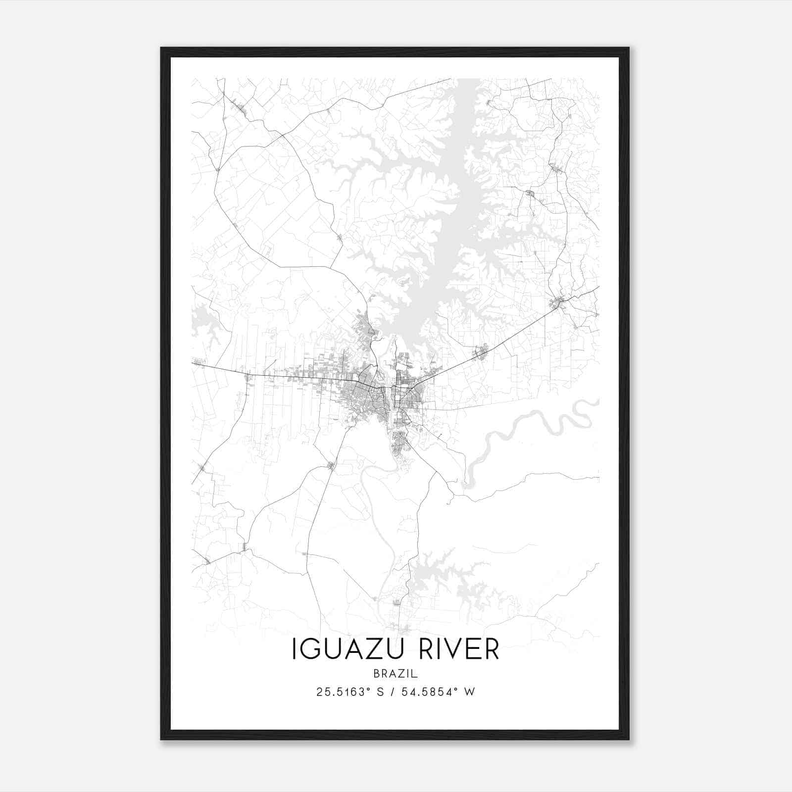 Iguazu River Brazil Map Poster, Iguazu River City Road Wall Art Print