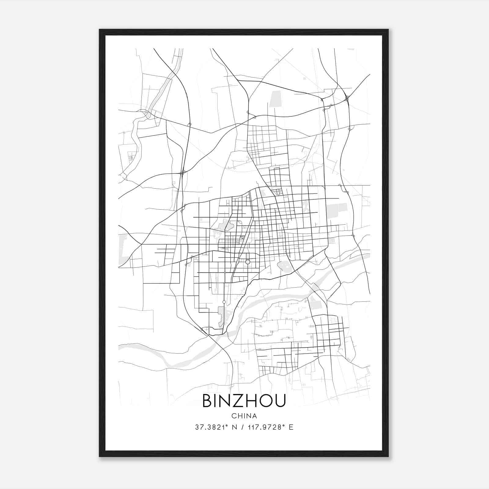 Binzhou China Map Poster, Binzhou City Road Wall Art Print