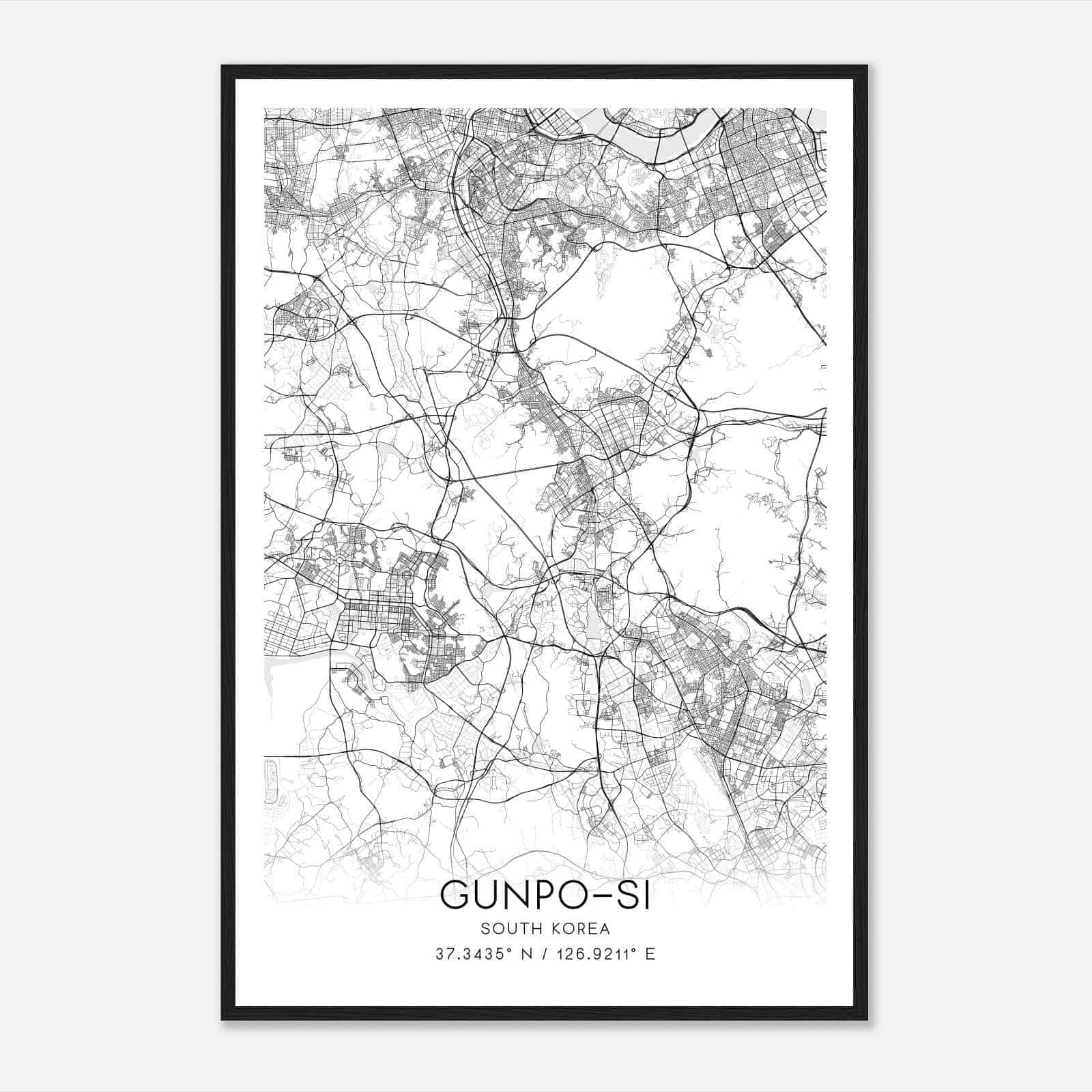 Gunposi South Korea Map Poster, Gunposi City Road Wall Art Print