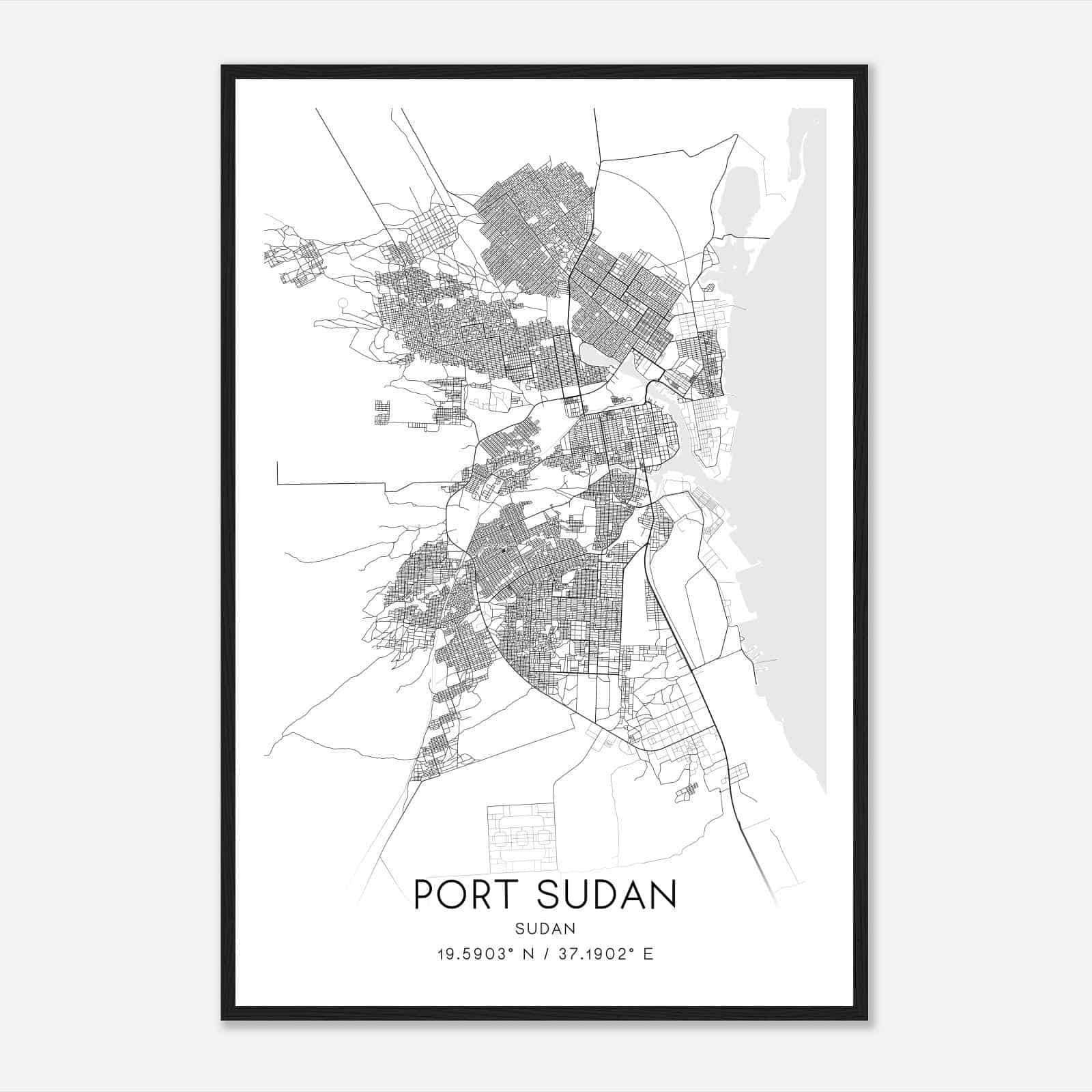 Port Sudan Sudan Map Poster, Port Sudan City Road Wall Art Print