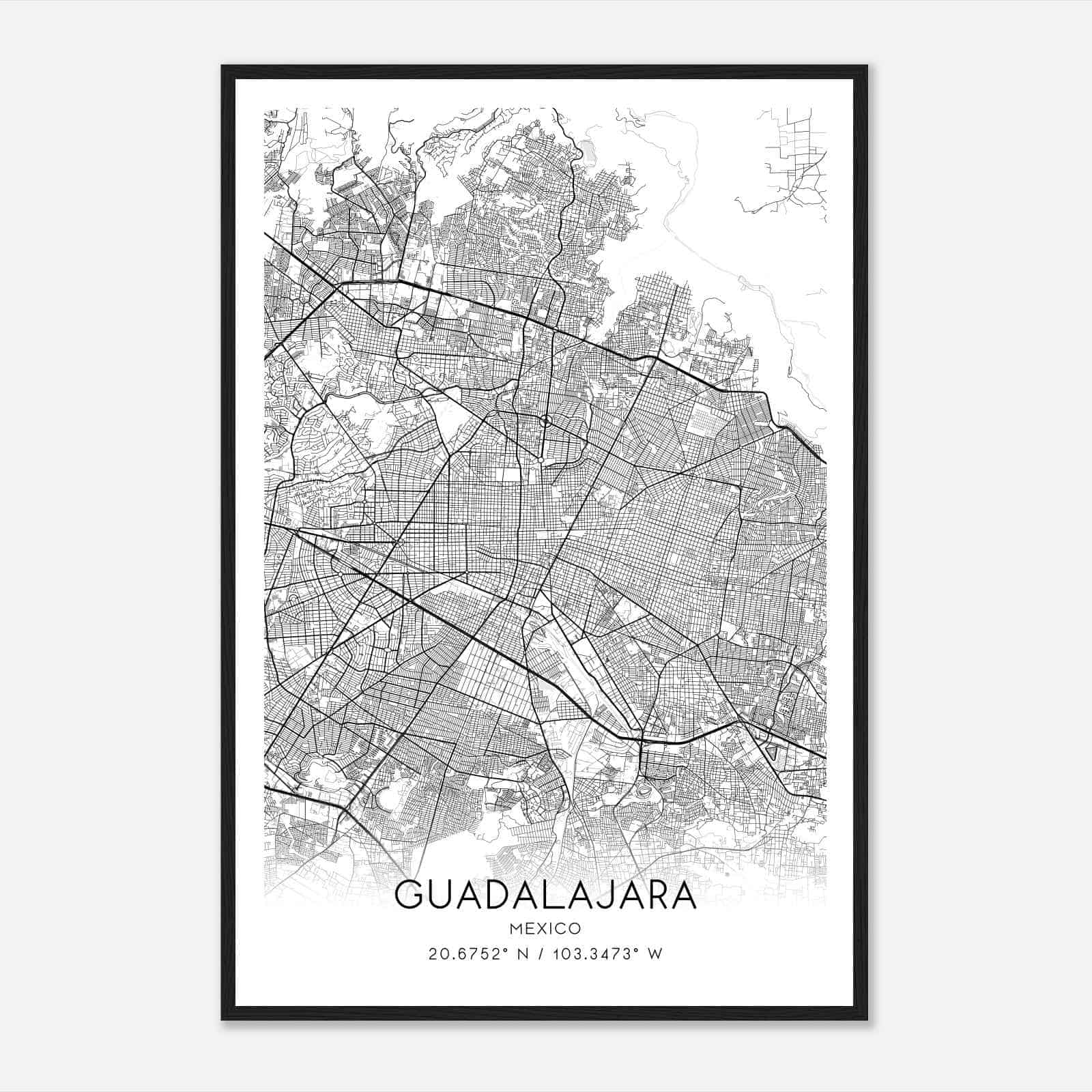 Guadalajara Mexico Map Poster, Guadalajara City Road Wall Art Print