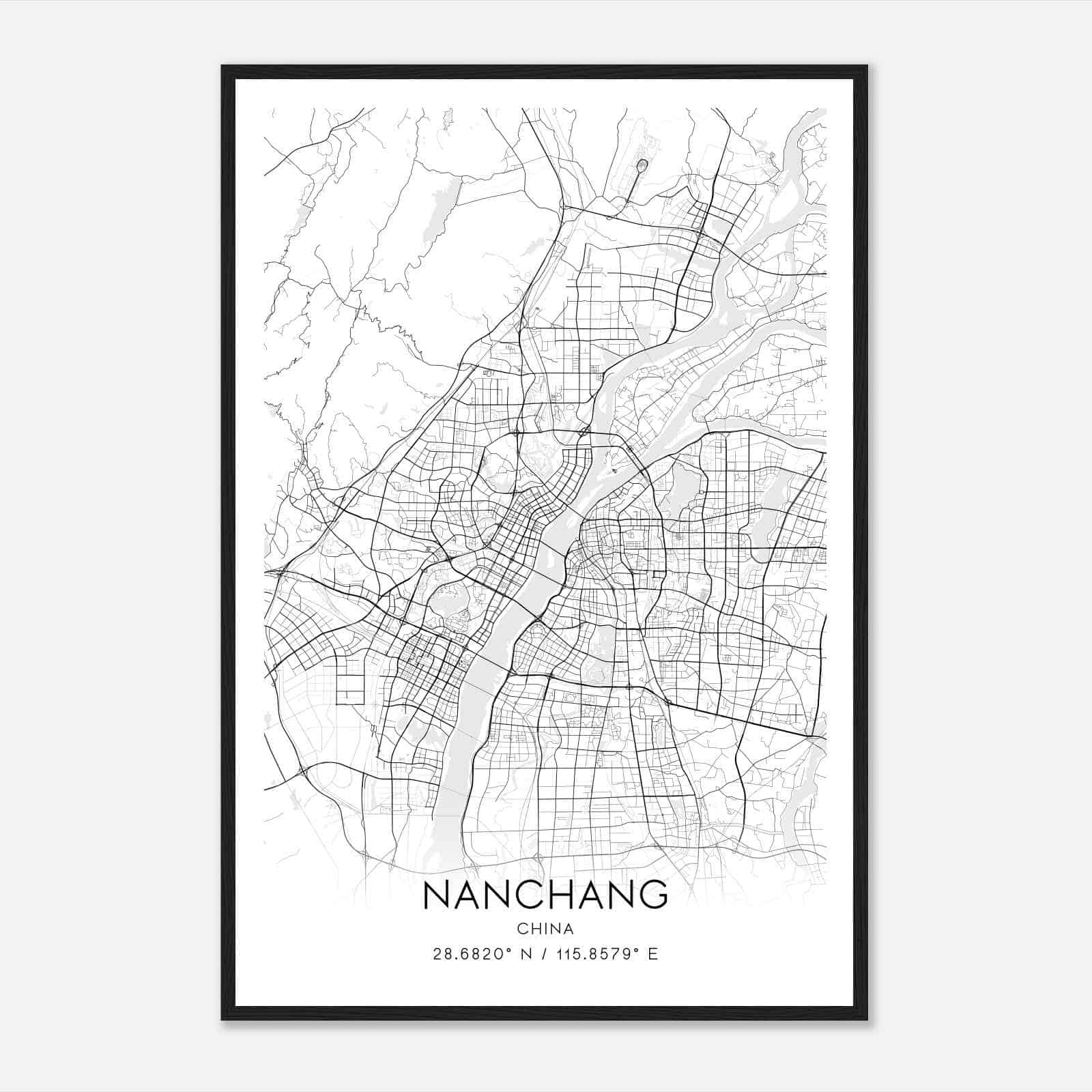 Nanchang China Map Poster, Nanchang City Road Wall Art Print