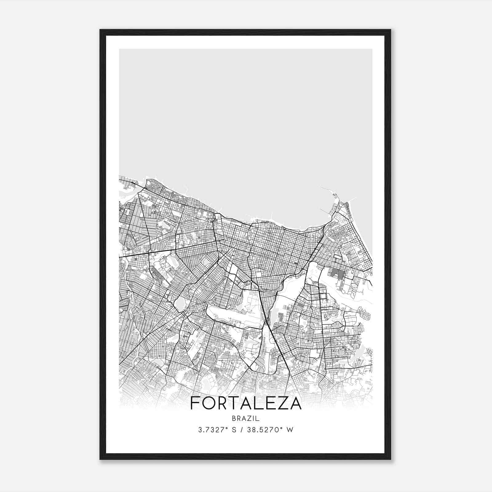 Fortaleza Brazil Map Poster, Fortaleza City Road Wall Art Print