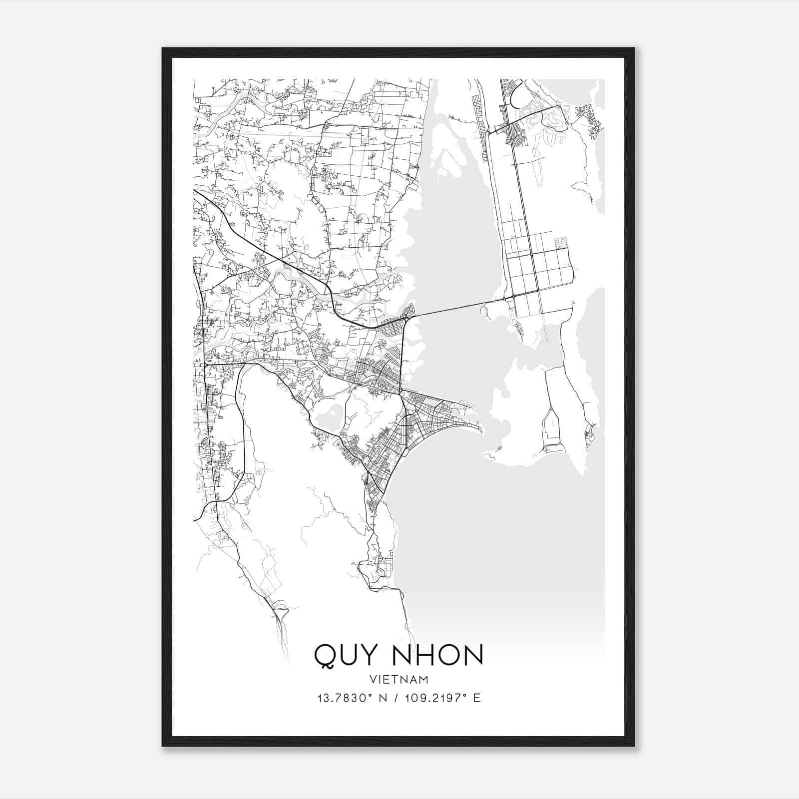 Quy Nhon Vietnam Map Poster, Quy Nhon City Road Wall Art Print