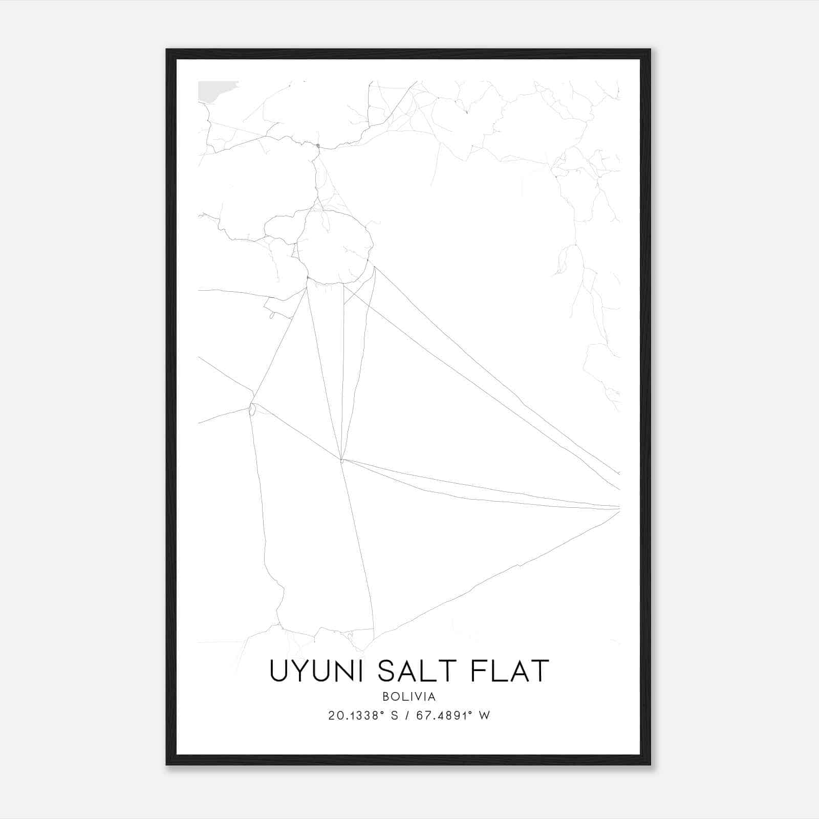 Uyuni Salt Flat Bolivia Map Poster, Uyuni Salt Flat City Road Wall Art Print