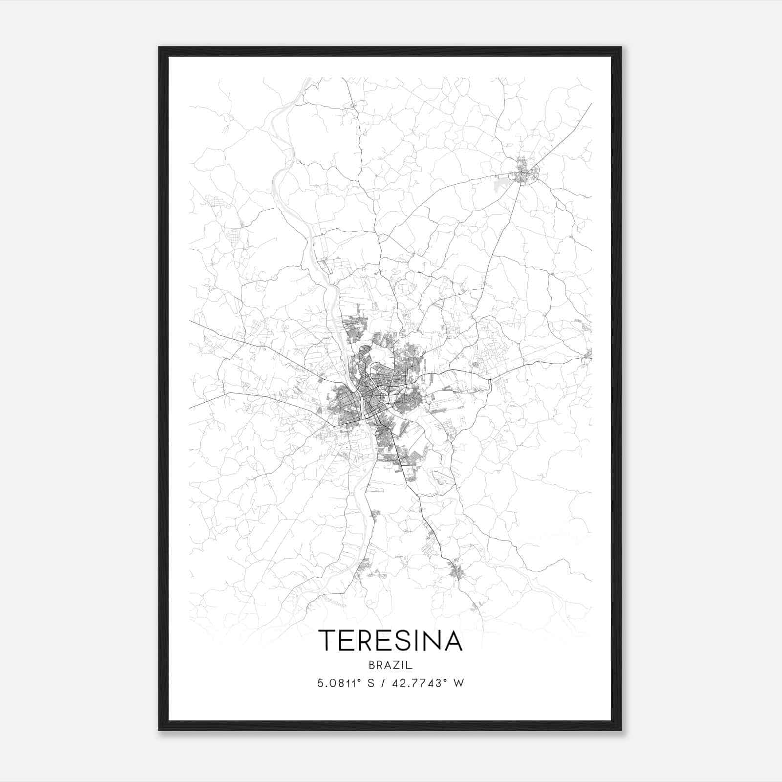 Teresina Brazil Map Poster, Teresina City Road Wall Art Print