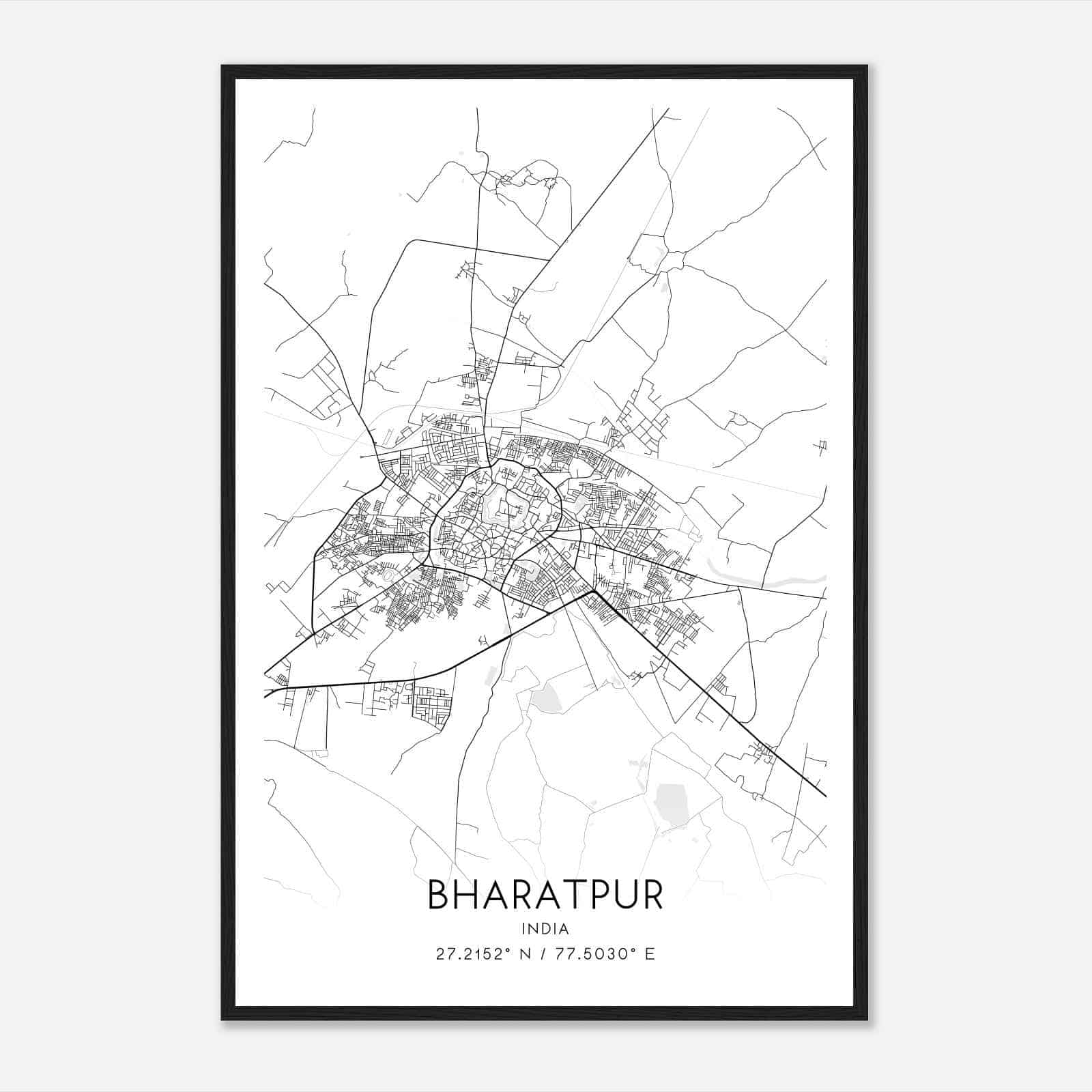 Bharatpur India Map Poster, Bharatpur City Road Wall Art Print