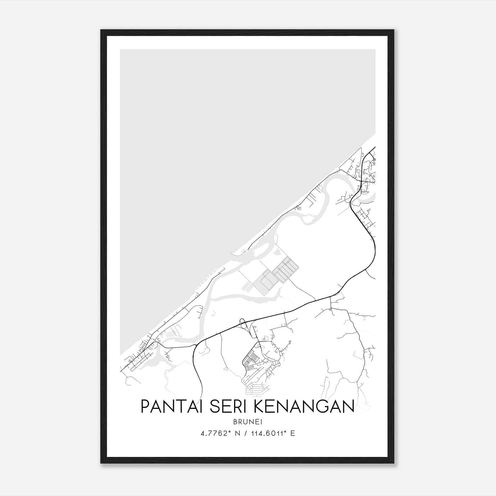 Pantai Seri Kenangan Brunei Map Poster, Pantai Seri Kenangan City Road Wall Art Print