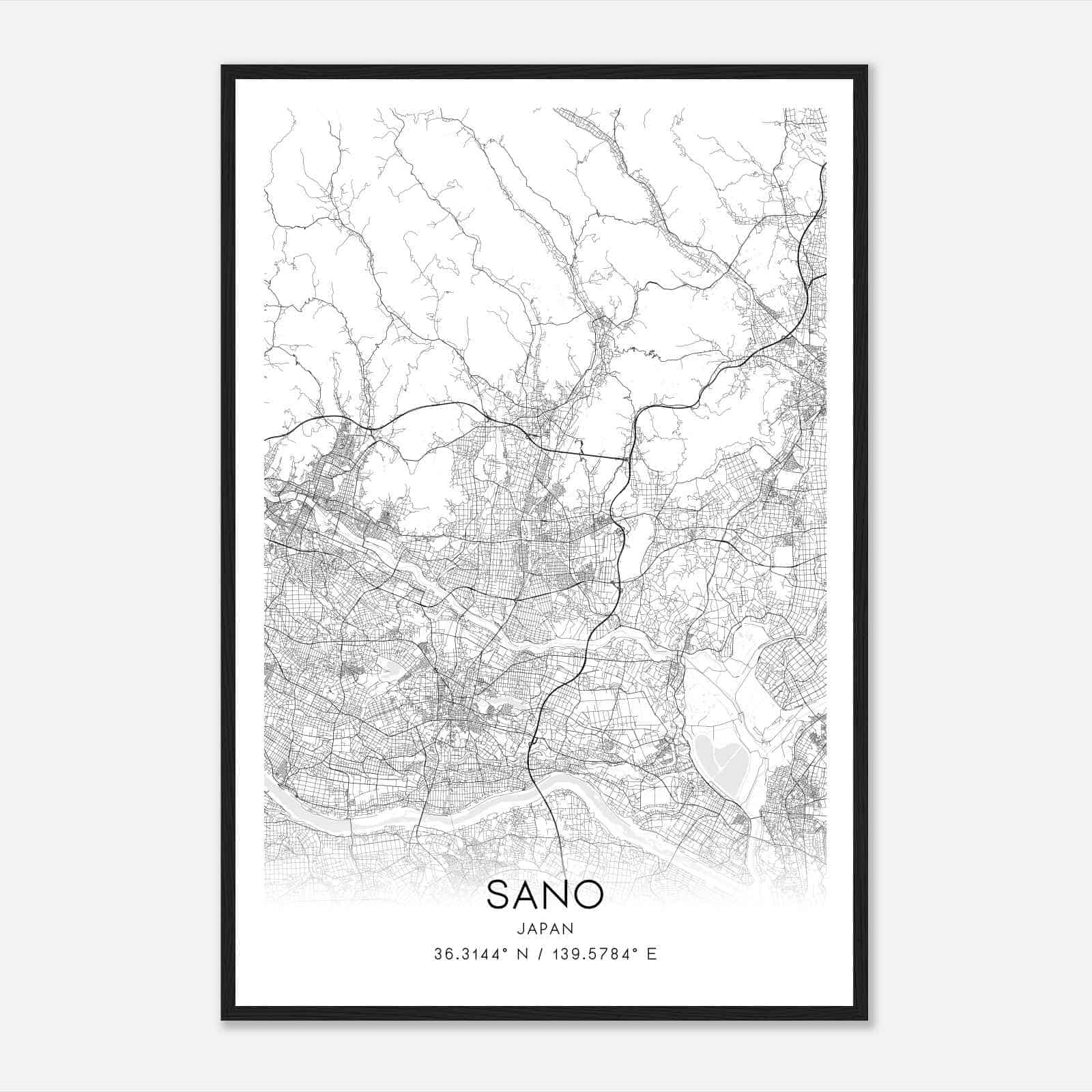 Sano Japan Map Poster, Sano City Road Wall Art Print