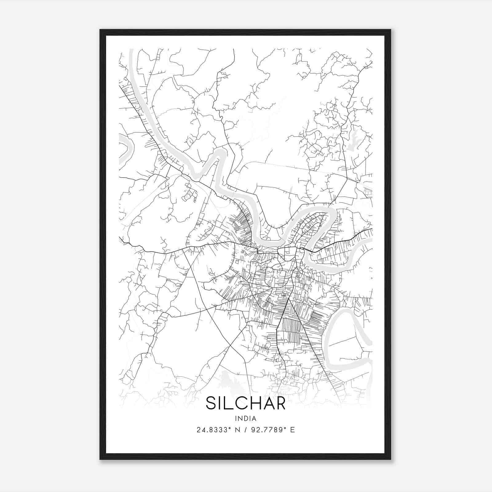 Silchar India Map Poster, Silchar City Road Wall Art Print