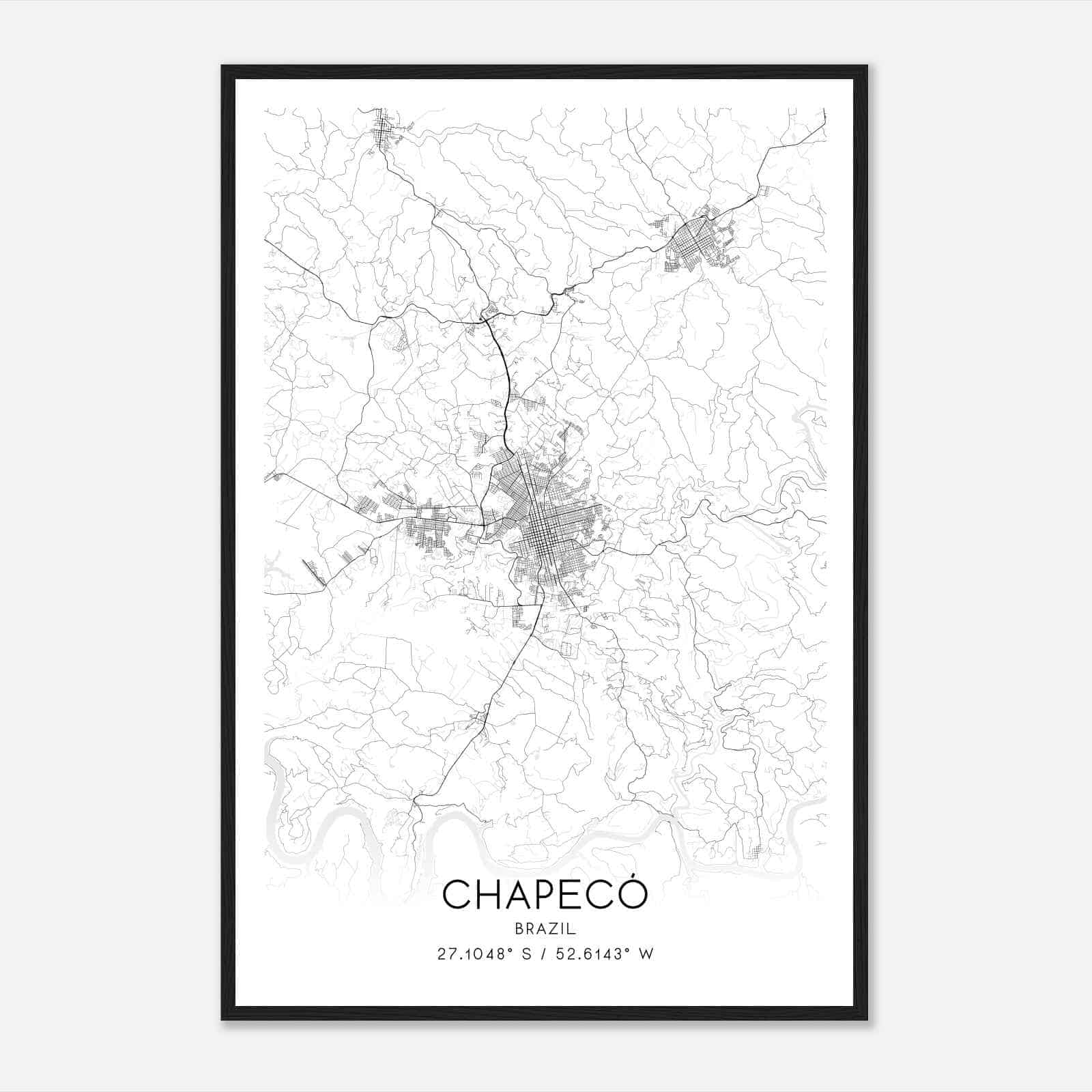 Chapeco Brazil Map Poster, Chapeco City Road Wall Art Print