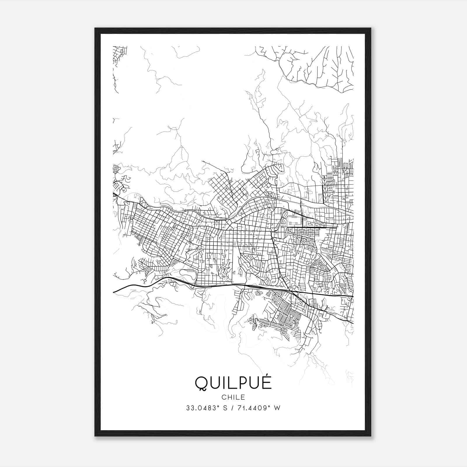 Quilpue Chile Map Poster, Quilpue City Road Wall Art Print