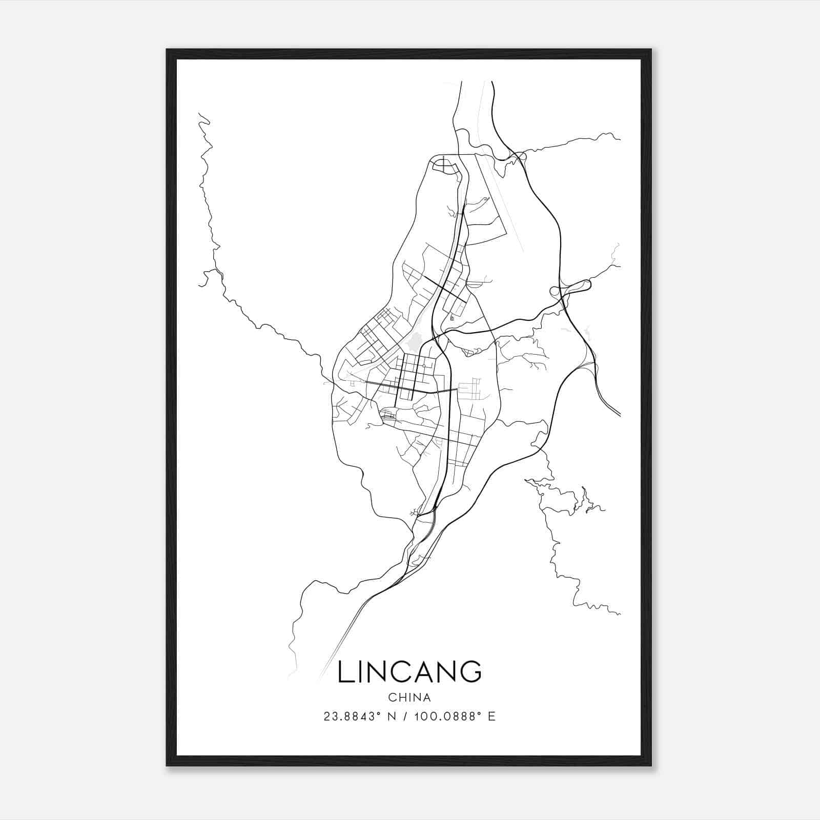 Lincang China Map Poster, Lincang City Road Wall Art Print