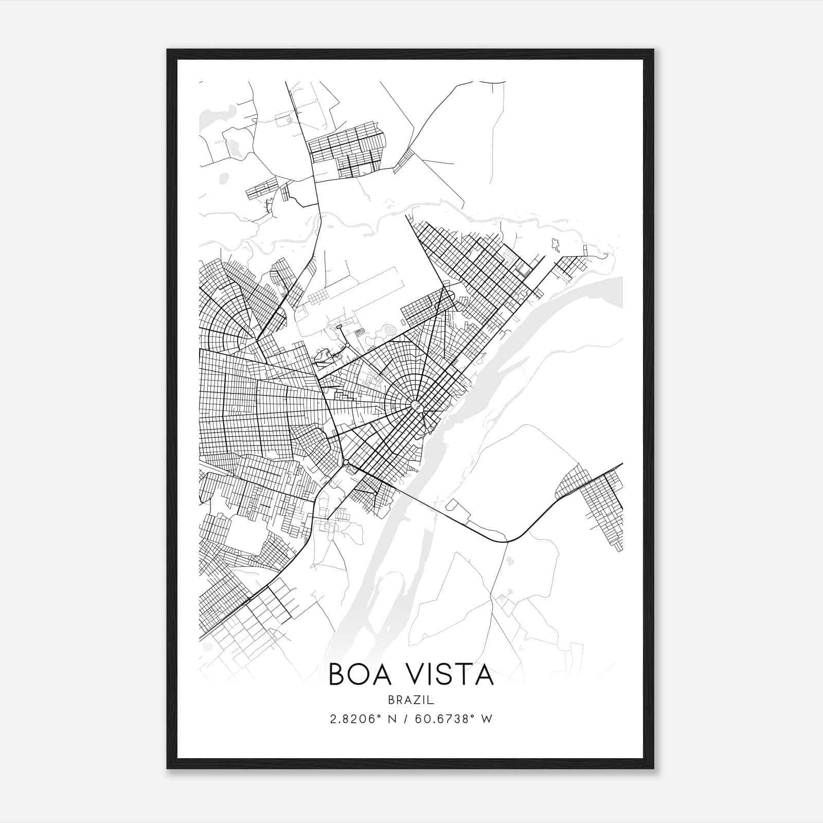 Boa Vista Brazil Map Poster, Boa Vista City Road Wall Art Print