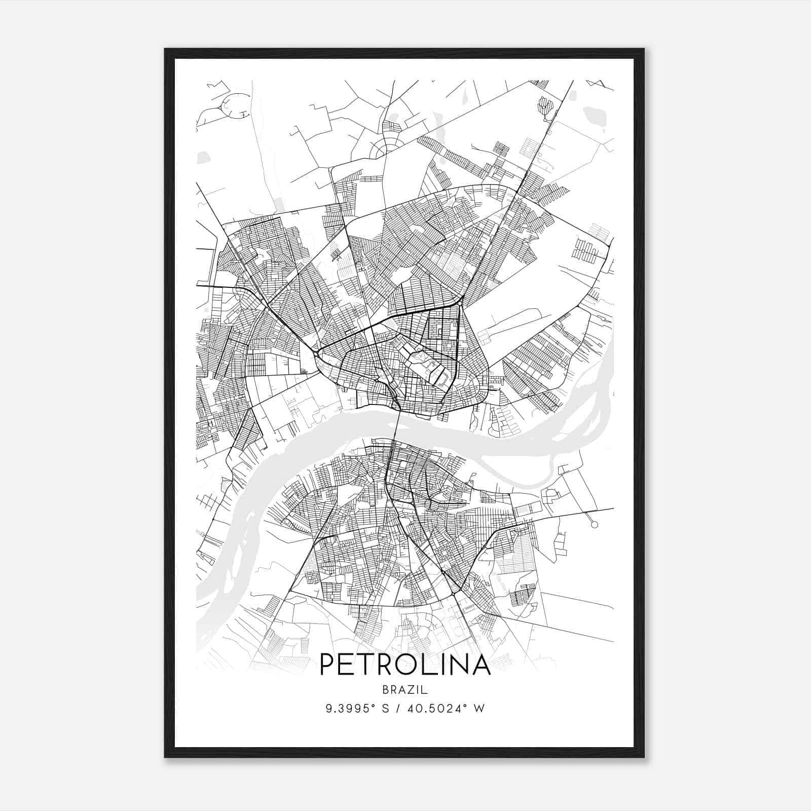 Petrolina Brazil Map Poster, Petrolina City Road Wall Art Print
