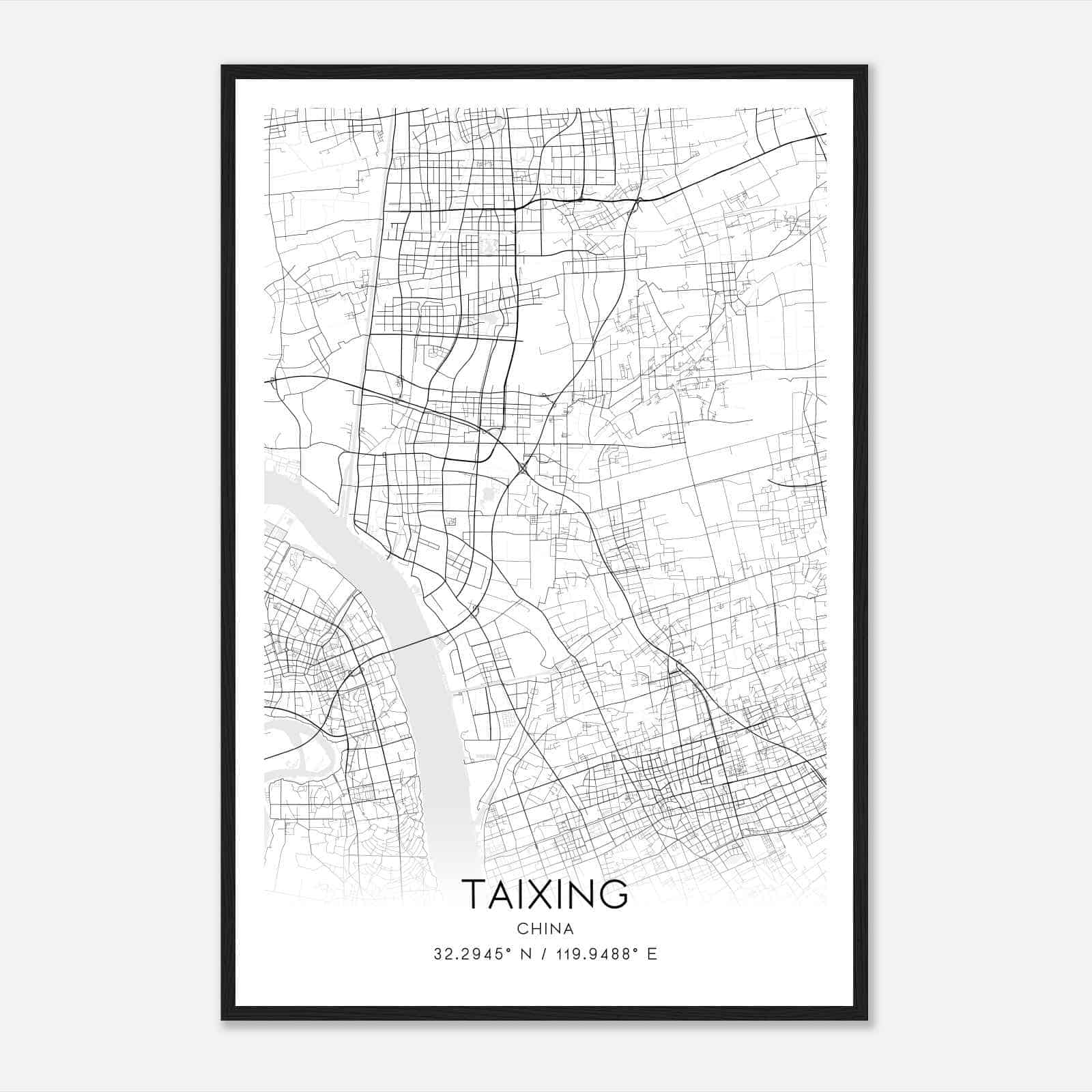 Taixing China Map Poster, Taixing City Road Wall Art Print
