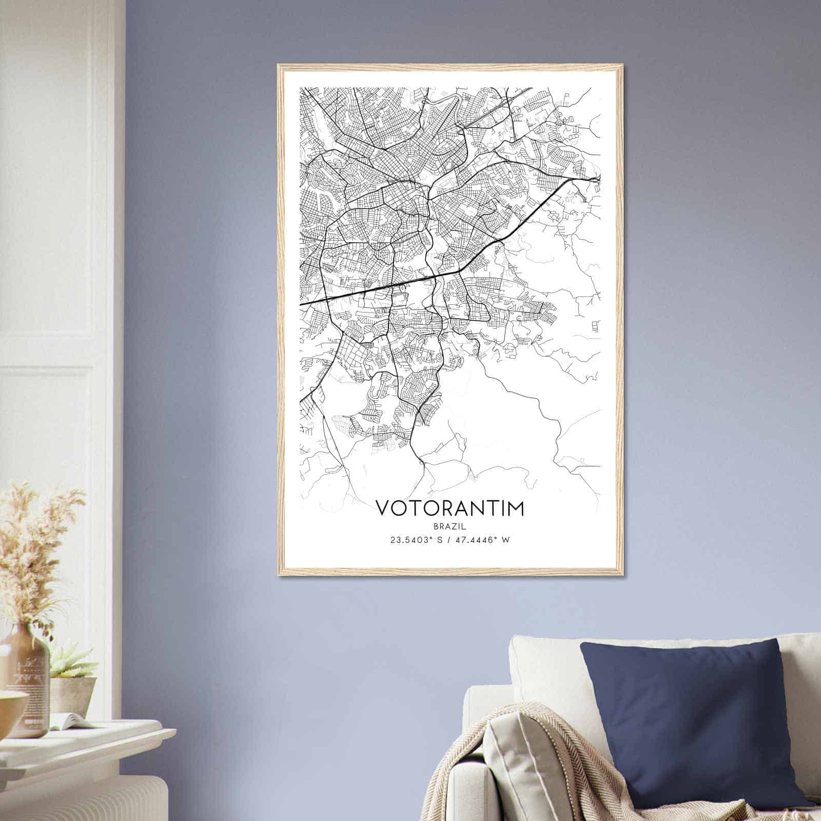 Votorantim Brazil Map Poster, Votorantim City Road Wall Art Print