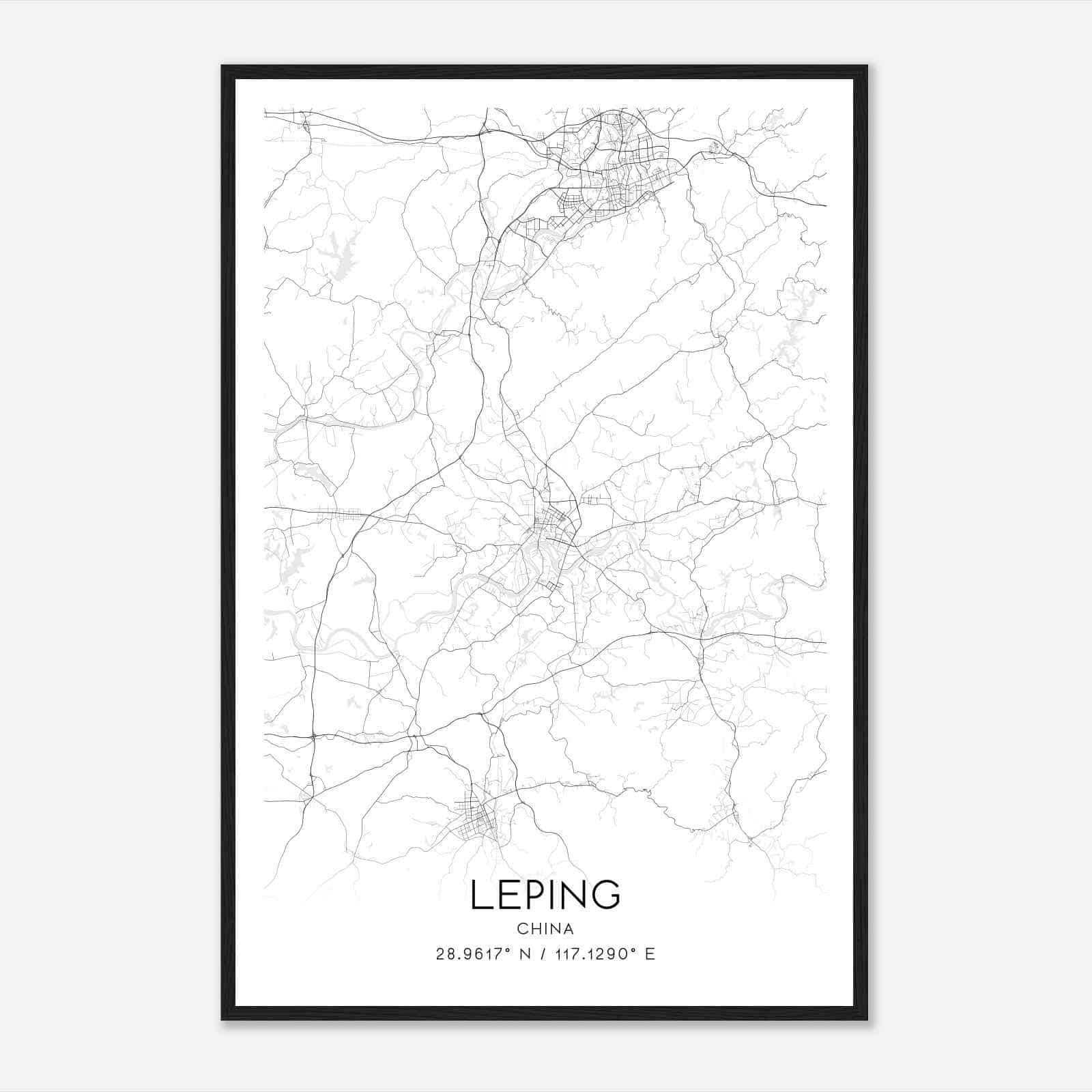 Leping China Map Poster, Leping City Road Wall Art Print