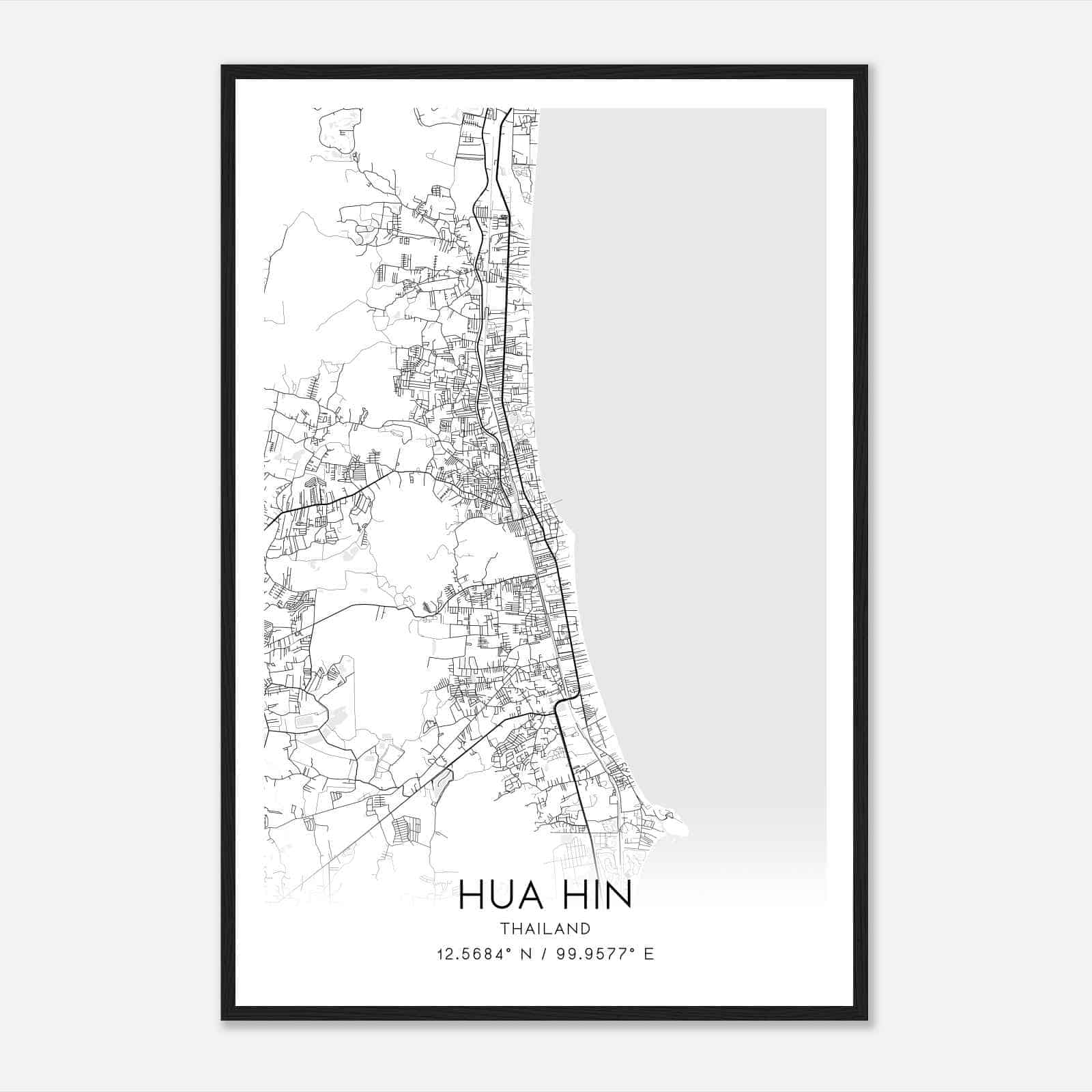 Hua Hin Thailand Map Poster, Hua Hin City Road Wall Art Print