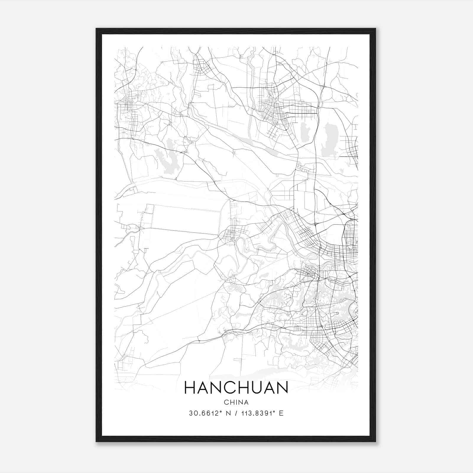 Hanchuan China Map Poster, Hanchuan City Road Wall Art Print
