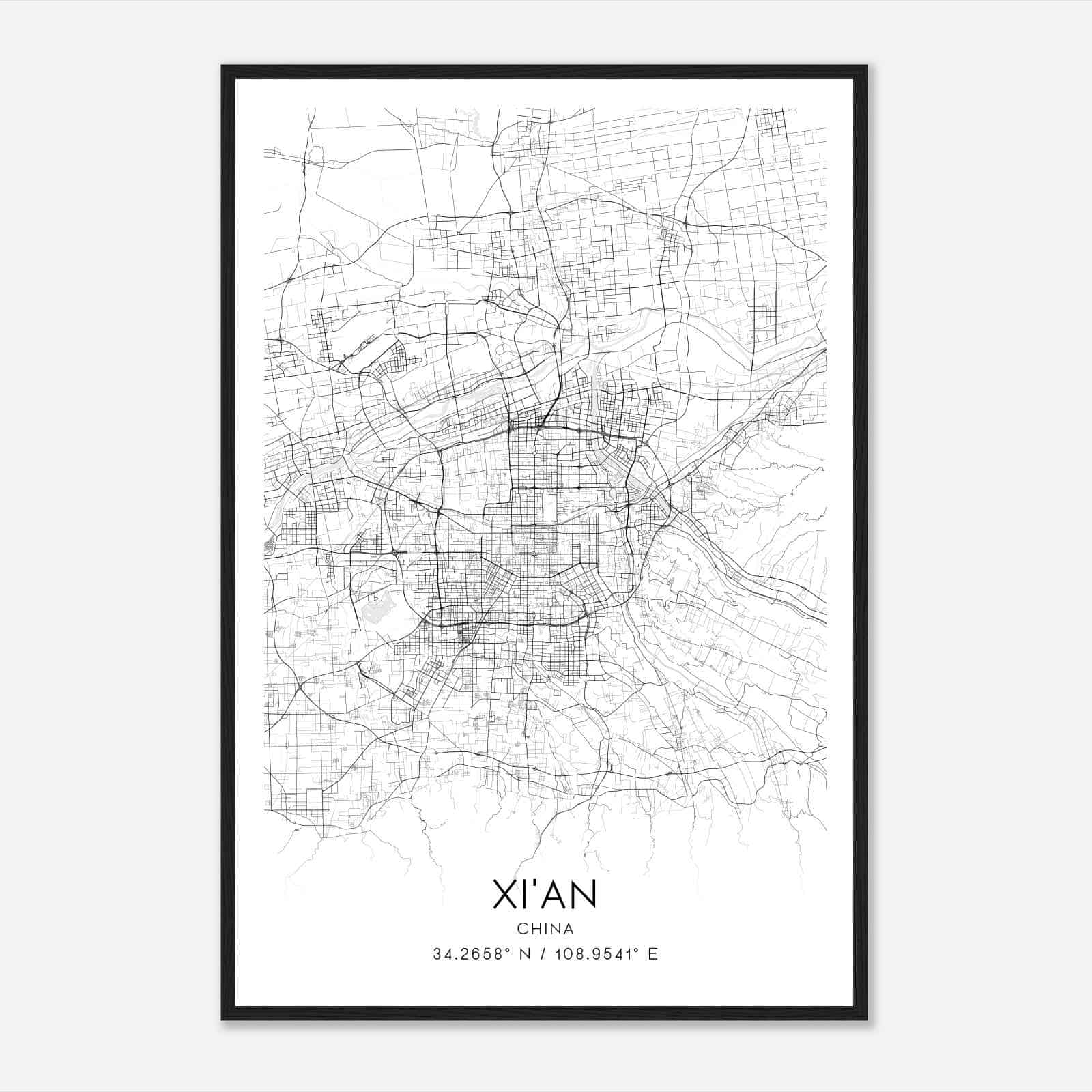 XiAn China Map Poster, XiAn City Road Wall Art Print