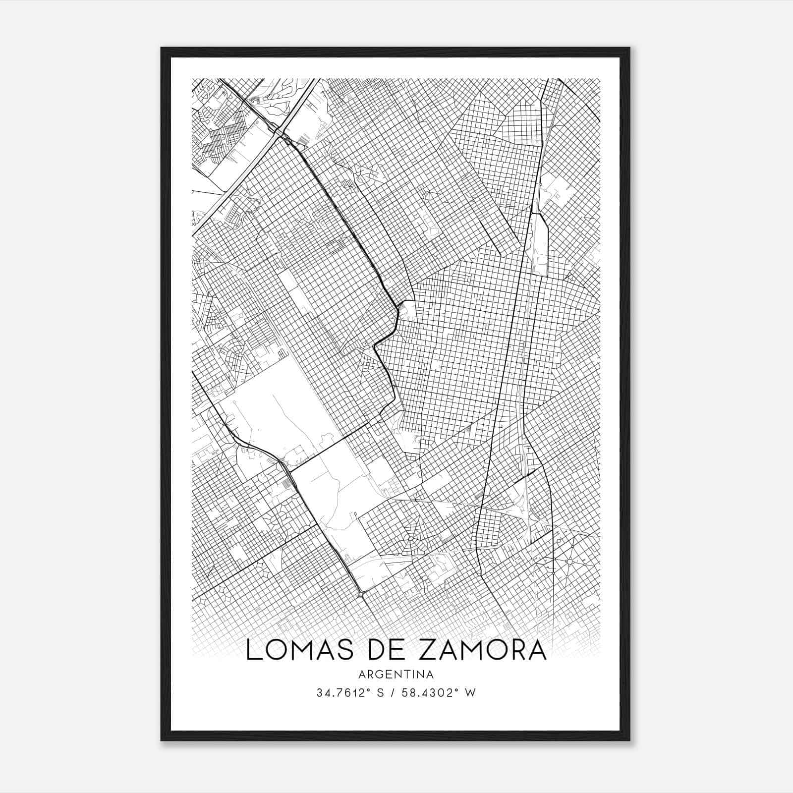 Lomas de Zamora Argentina Map Poster, Lomas de Zamora City Road Wall Art Print